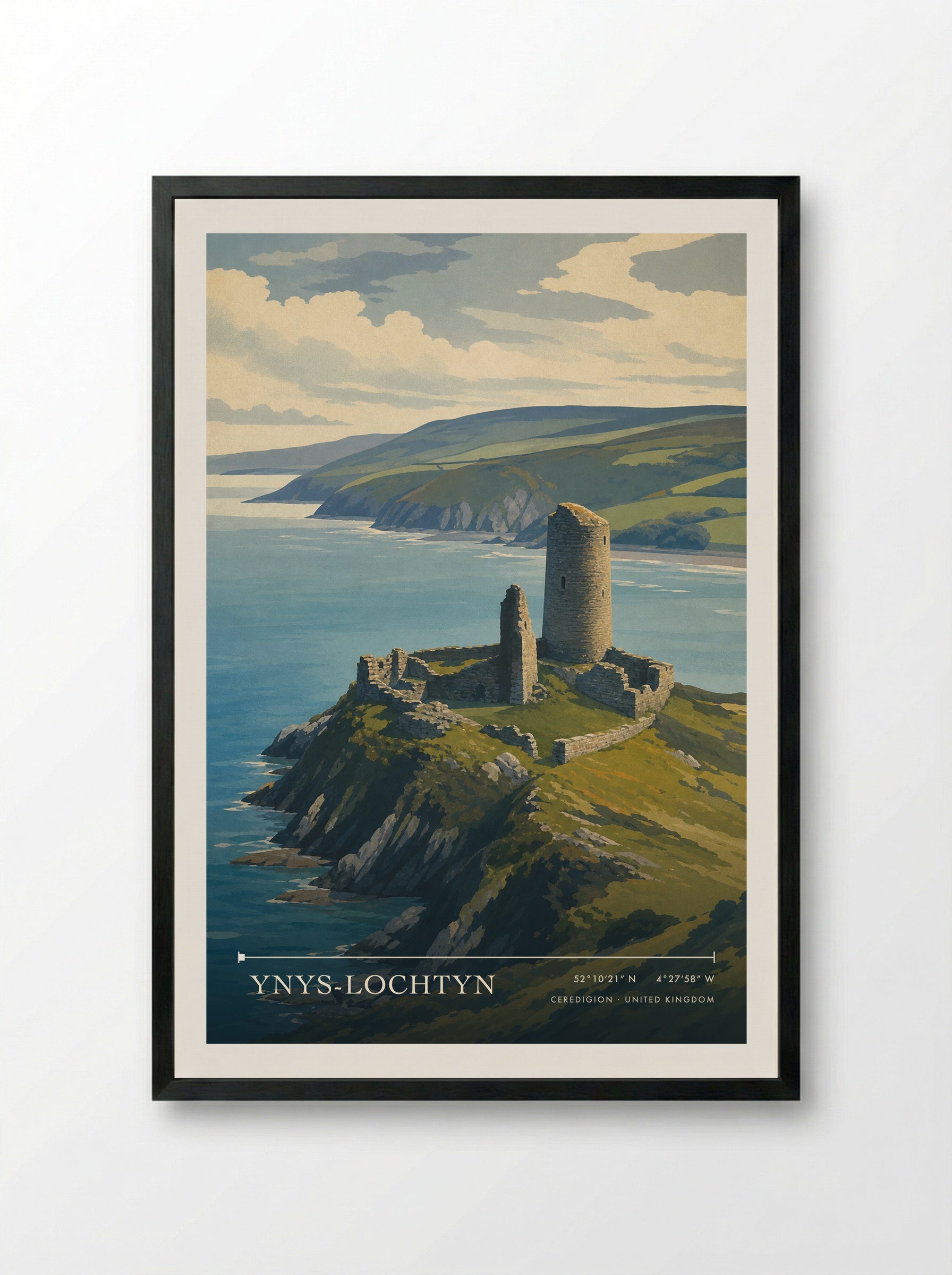 Ynys-Lochtyn Ceredigion United Kingdom Travel Poster - Framed Print Black