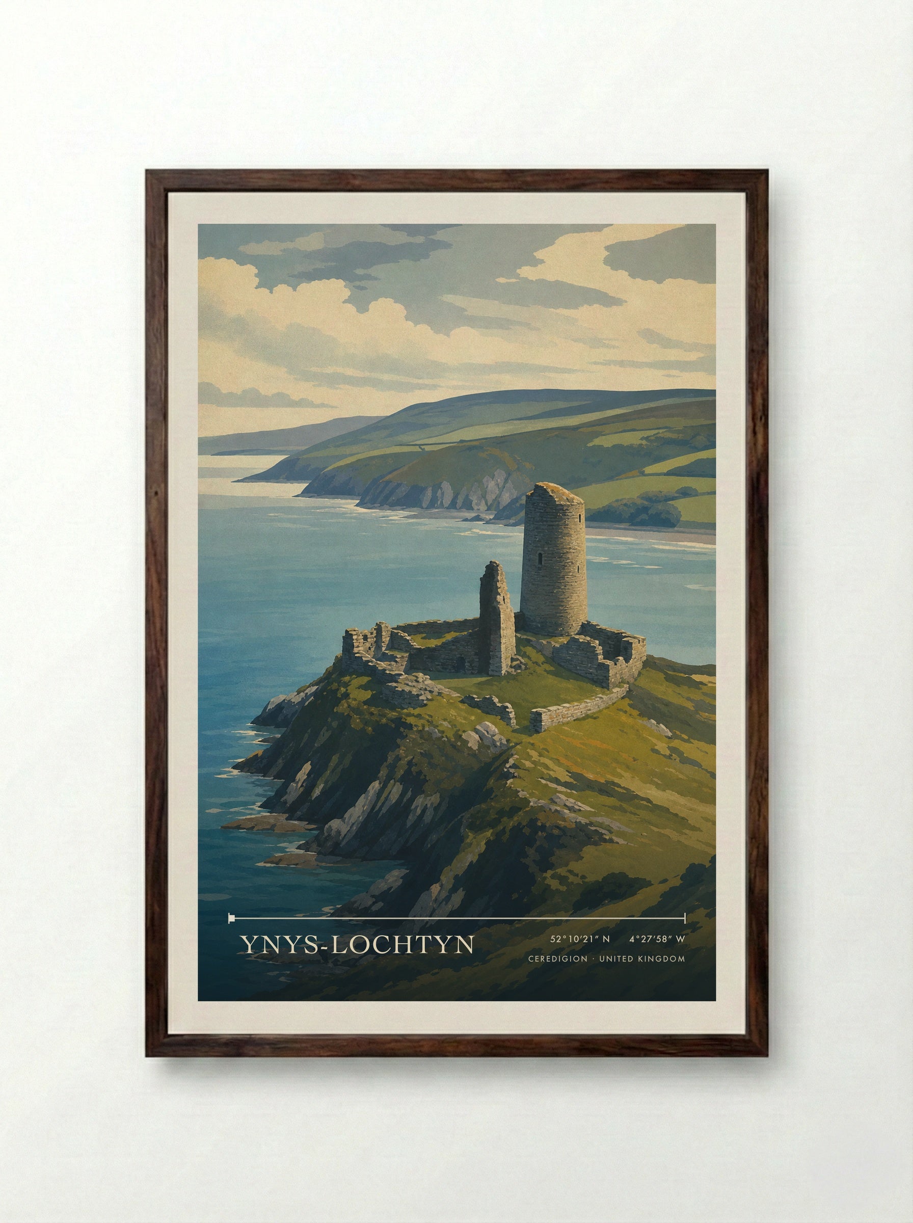 Ynys-Lochtyn Ceredigion United Kingdom Travel Poster - Framed Print Dark Wood
