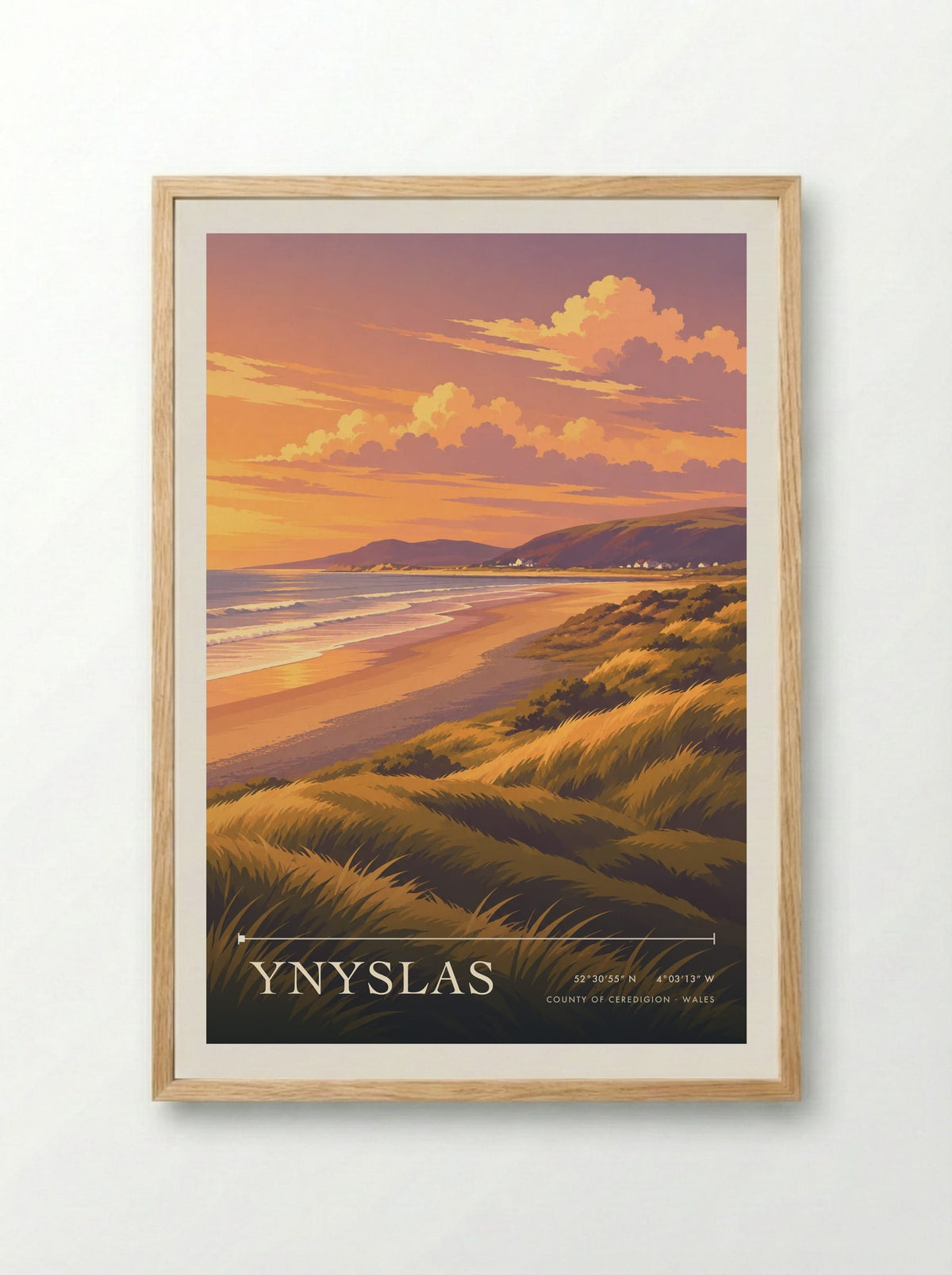 Ynyslas, County of Ceredigion | Travel Poster - Framed Print Wood