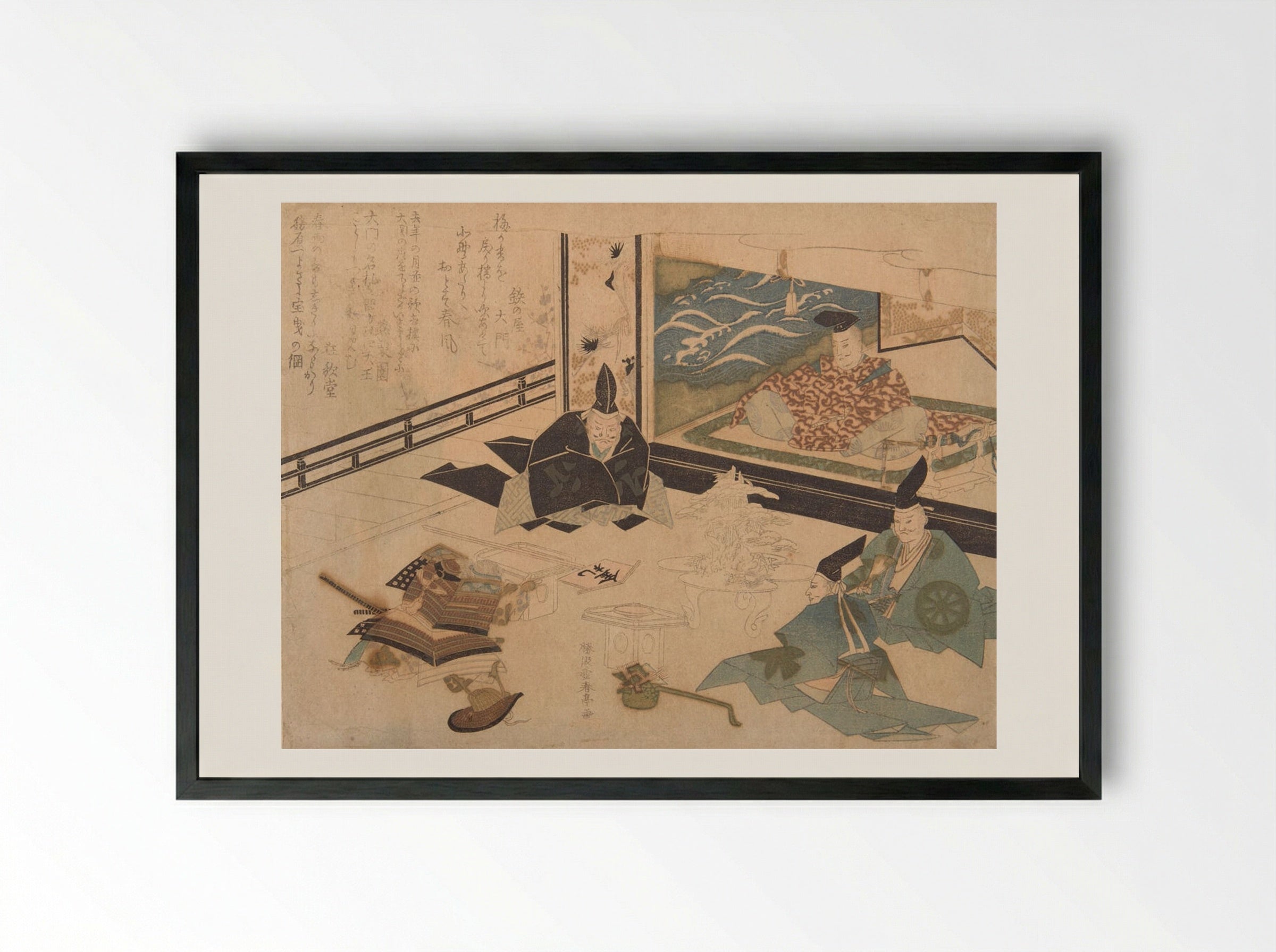 Yorimitsu Receiving Watanabe no Tsuna - Katsukawa Shuntei - Framed Print Black