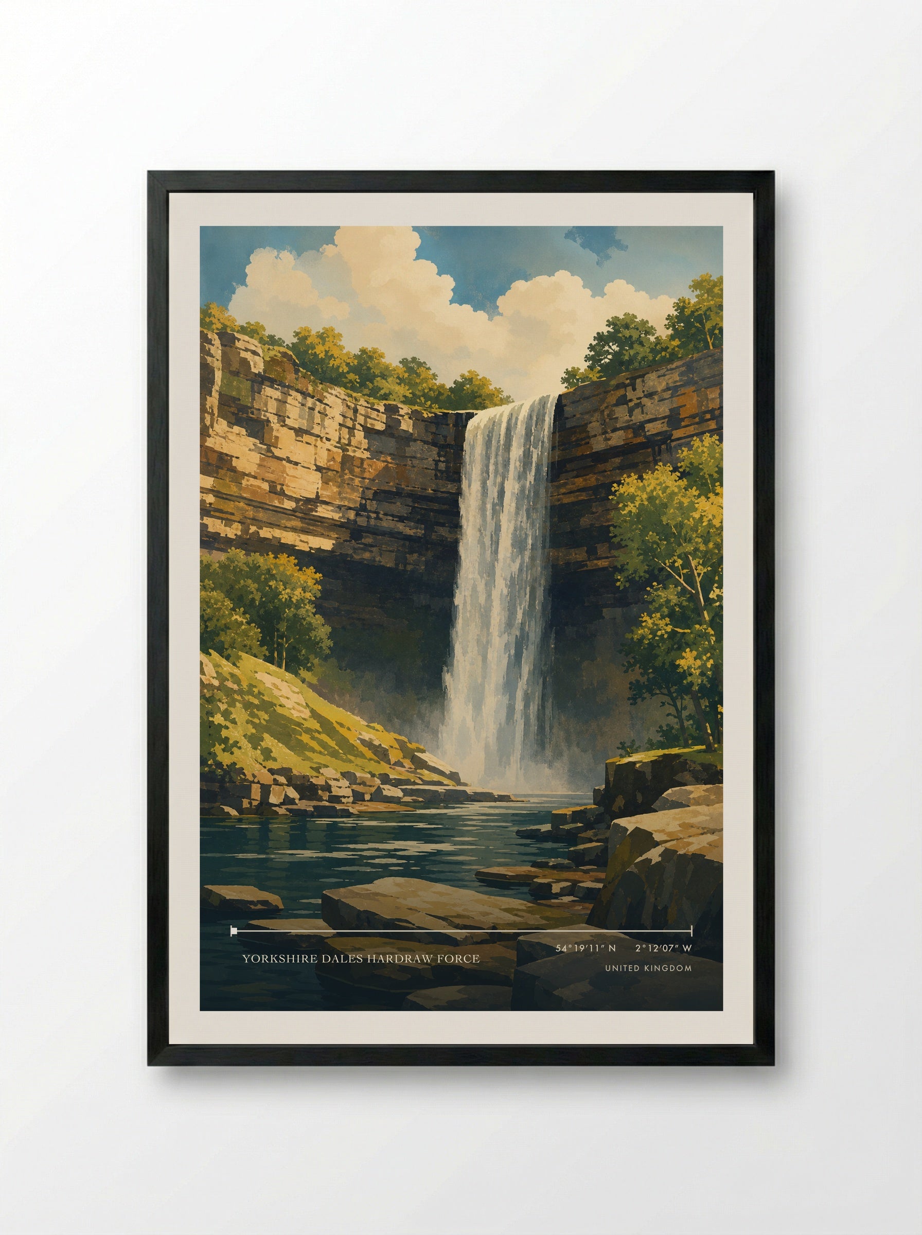 Yorkshire Dales Hardraw Force United Kingdom Travel Poster - Framed Print Black