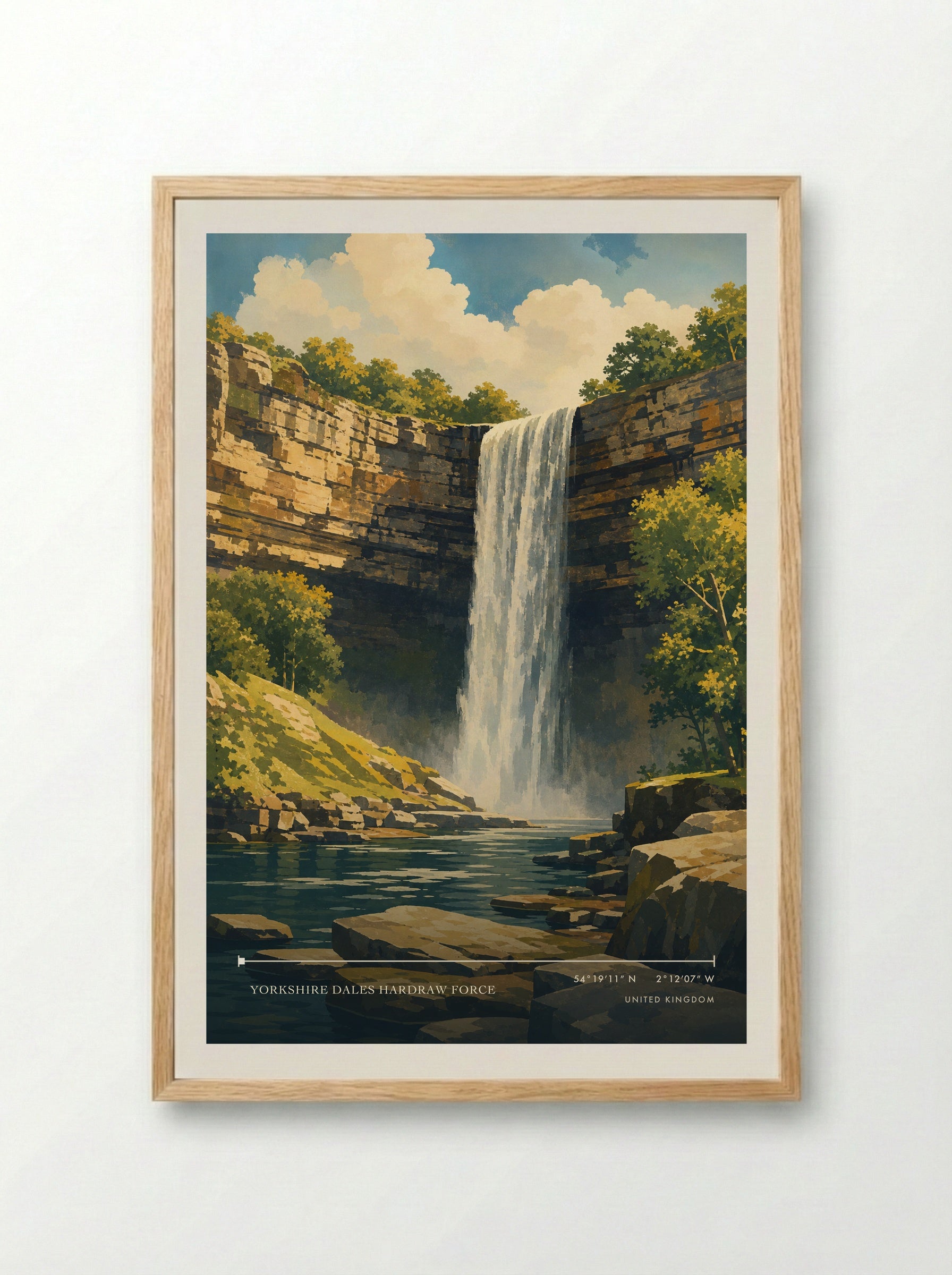 Yorkshire Dales Hardraw Force United Kingdom Travel Poster - Framed Print Wood