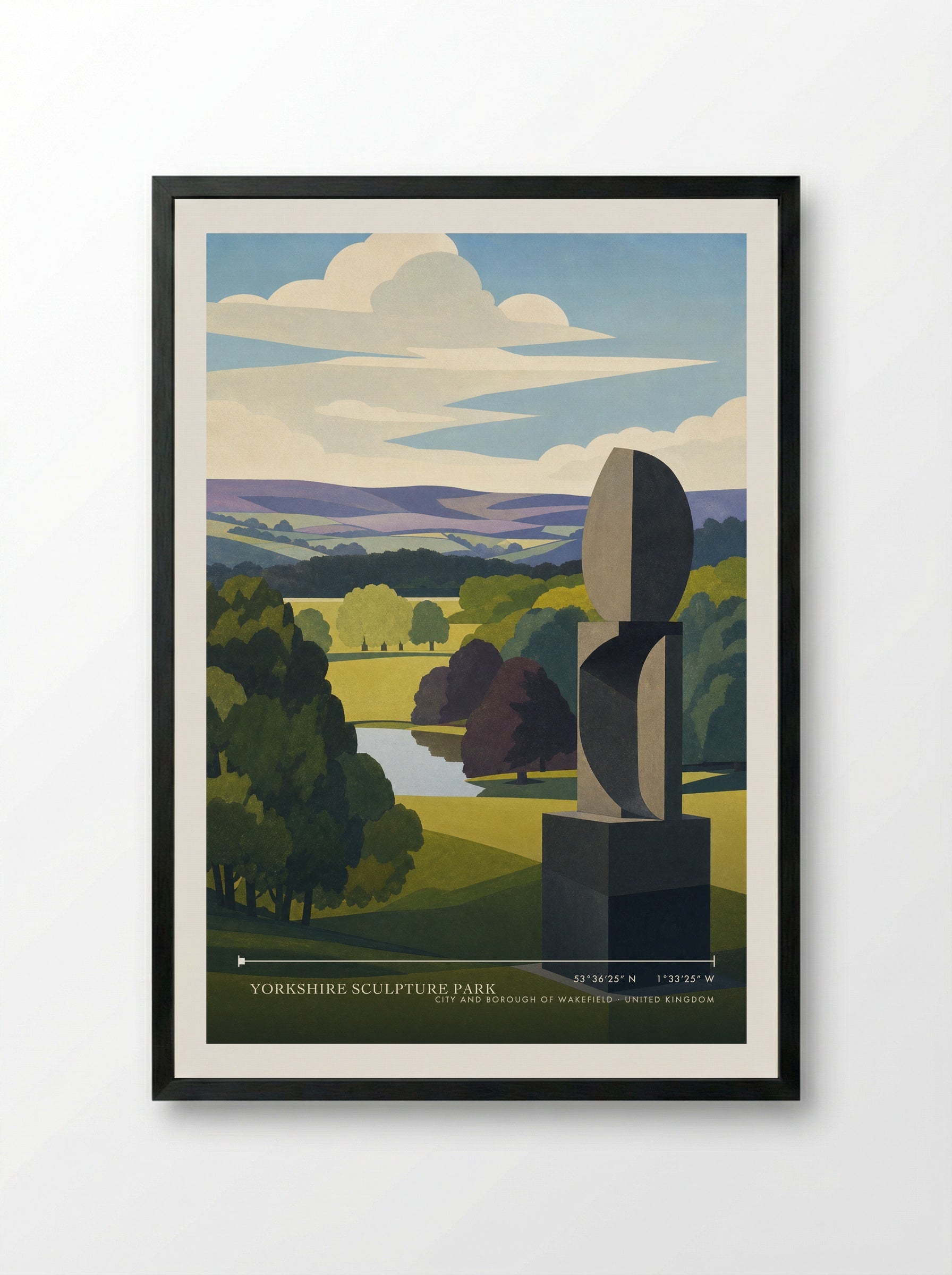 Yorkshire Sculpture Park City and Borough of Wakefield United Kingdom Travel Poster - Framed Print Black