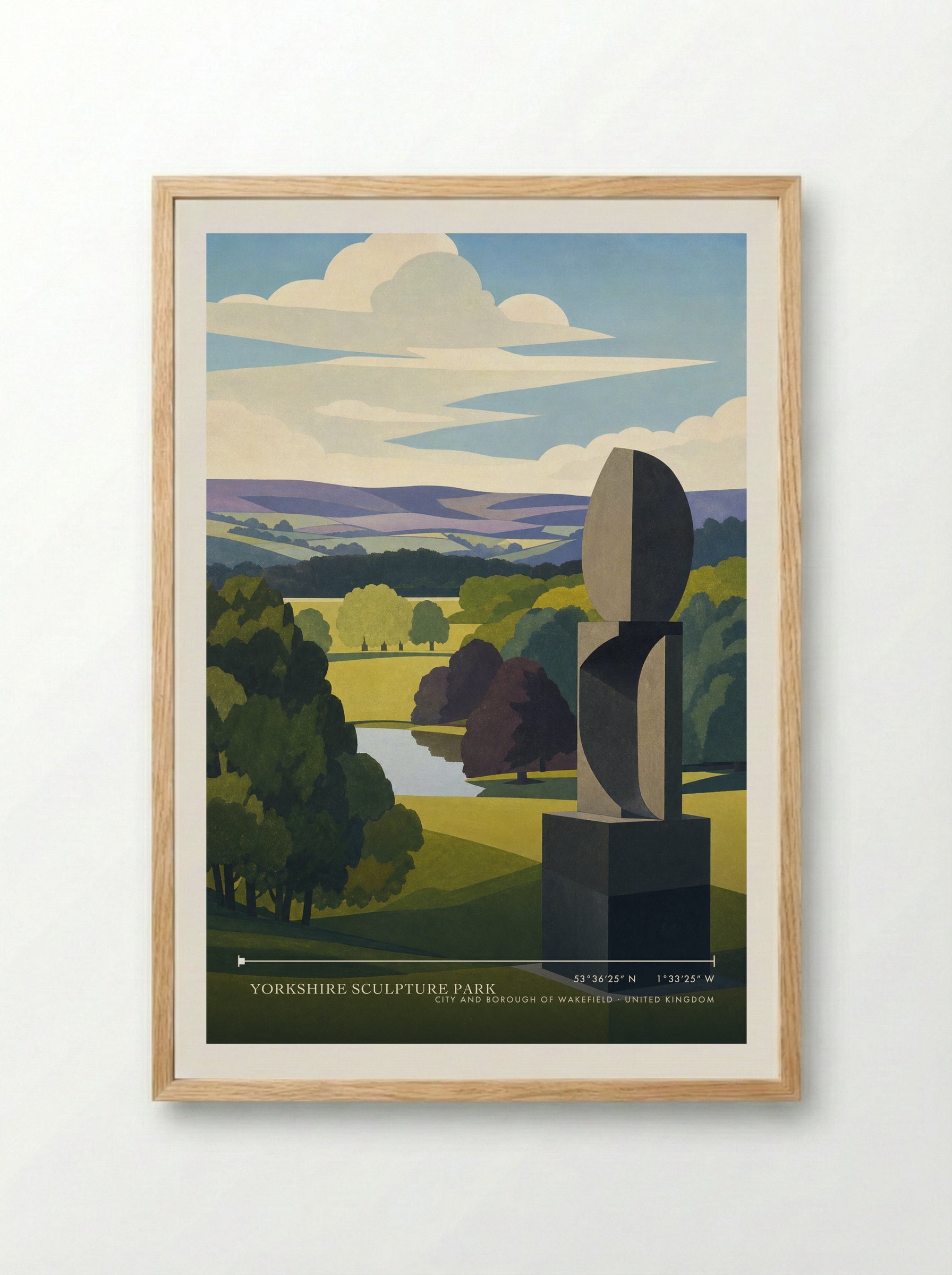 Yorkshire Sculpture Park City and Borough of Wakefield United Kingdom Travel Poster - Framed Print Wood