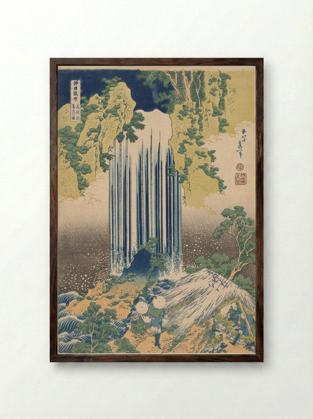 Yoro Falls in Mino Province - Katsushika Hokusai - Framed Print Dark Wood