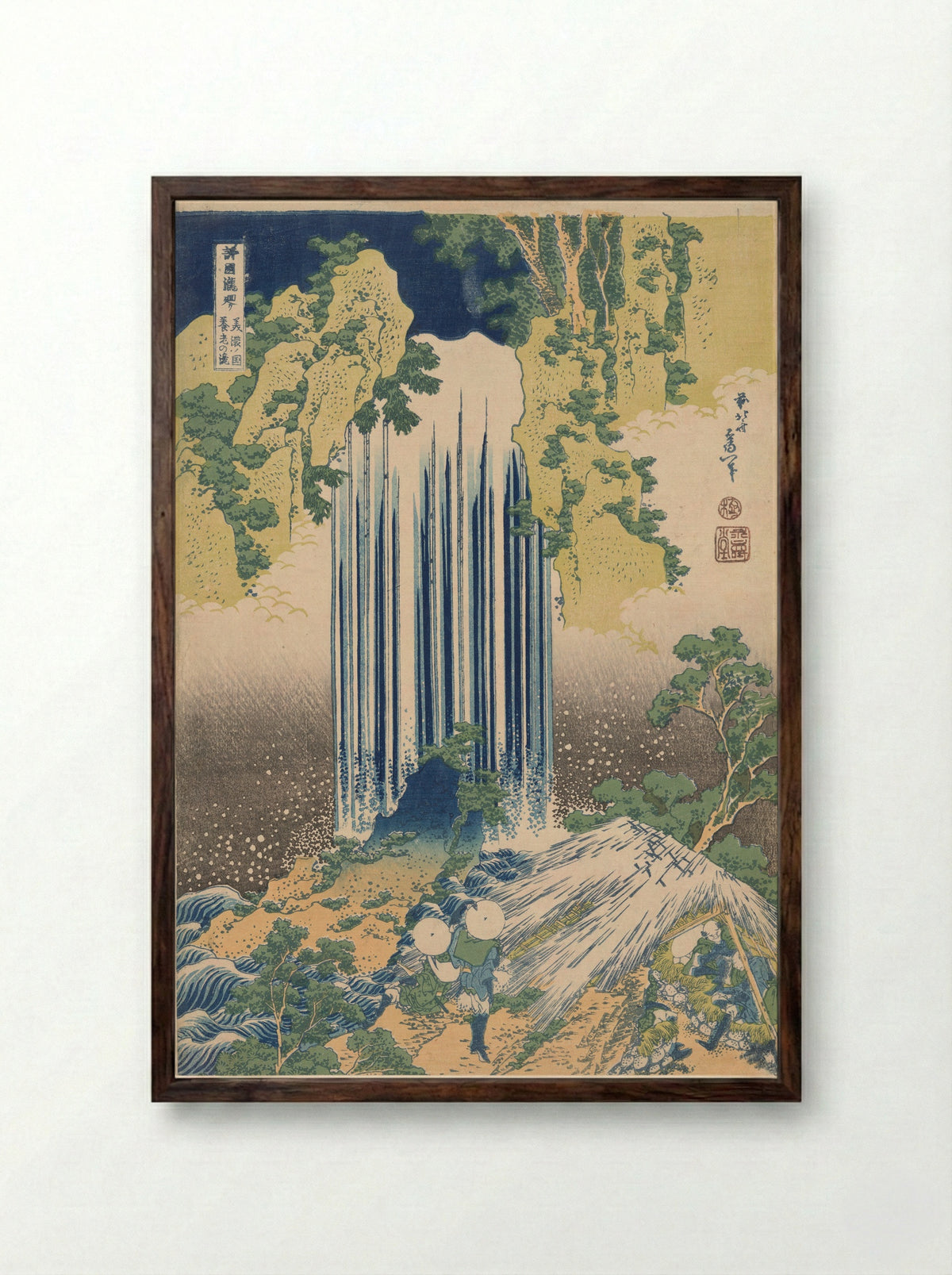 Yoro Falls in Mino Province - Katsushika Hokusai - Framed Print Dark Wood