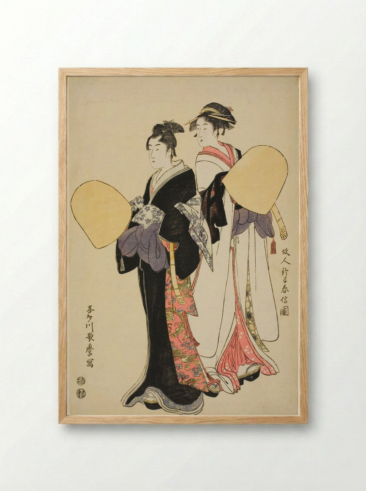 Young Couple Dressed as Mendicant Monks - Kitagawa Utamaro - Framed Print Wood