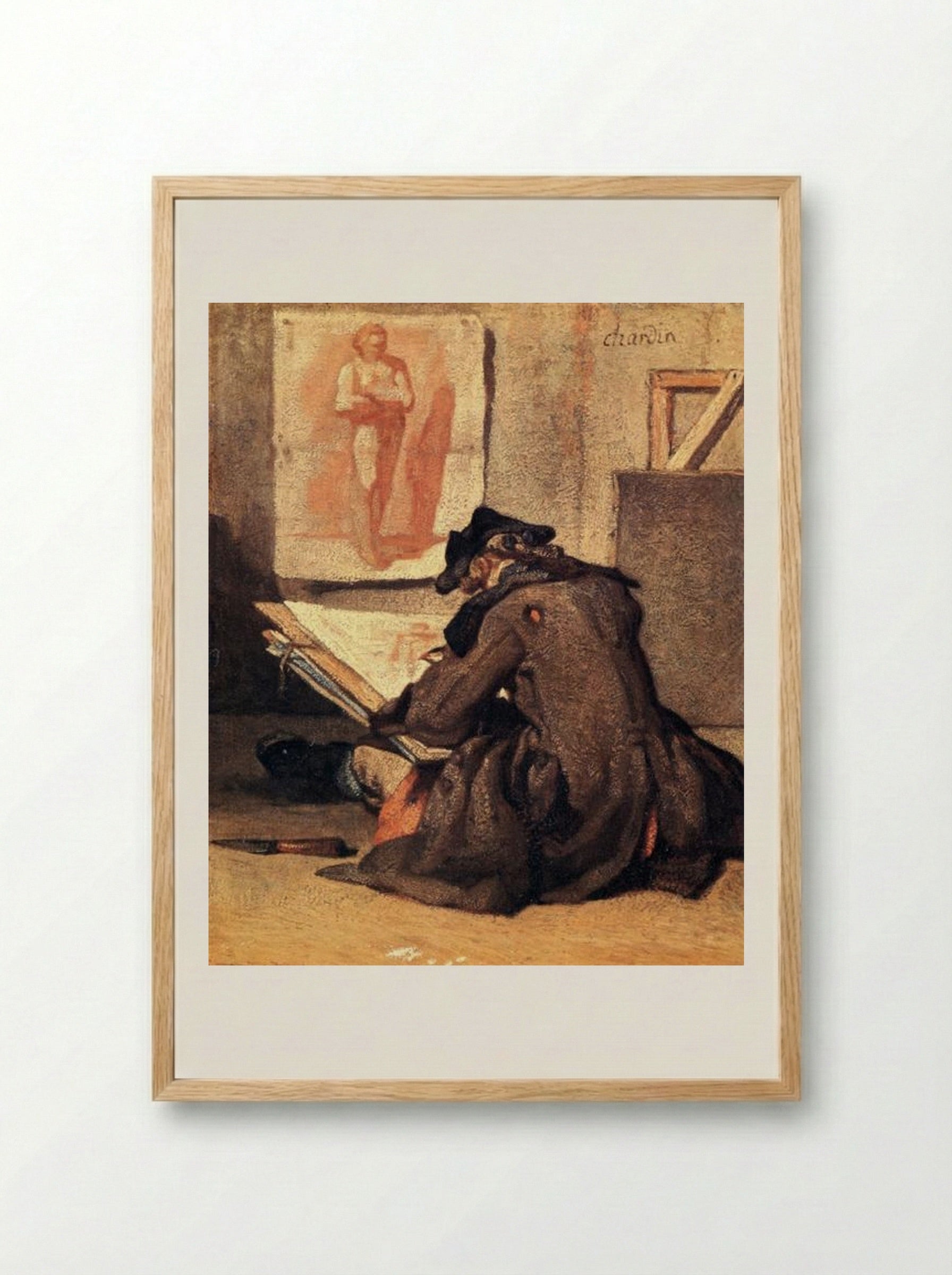 Young Draughtsman copying an Academy study - Jean-Baptiste-Simeon Chardin - Framed Print Wood