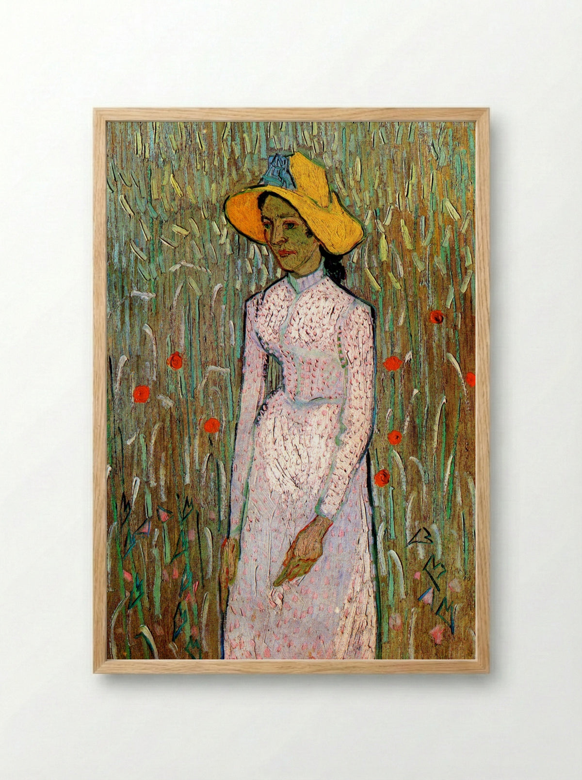Young Girl Standing Against a Background of Wheat - Vincent van Gogh - Framed Print Wood