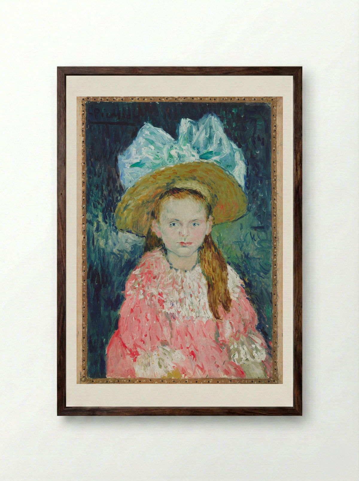 Young Girl Wearing a Large Hat - Pablo Picasso - Framed Print Dark Wood