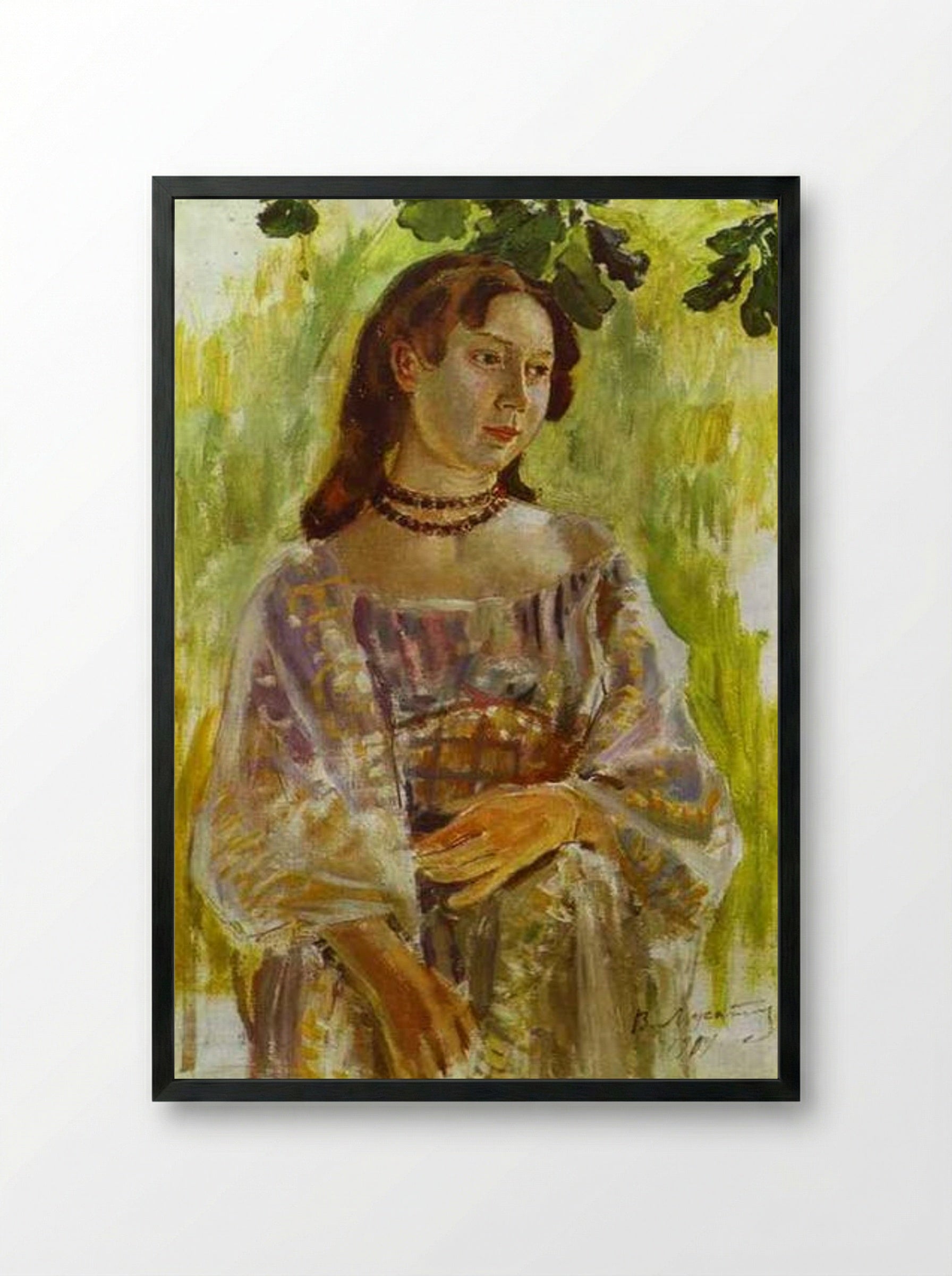 Young Girl with a Necklace - Victor Borisov-Musatov - Framed Print Black