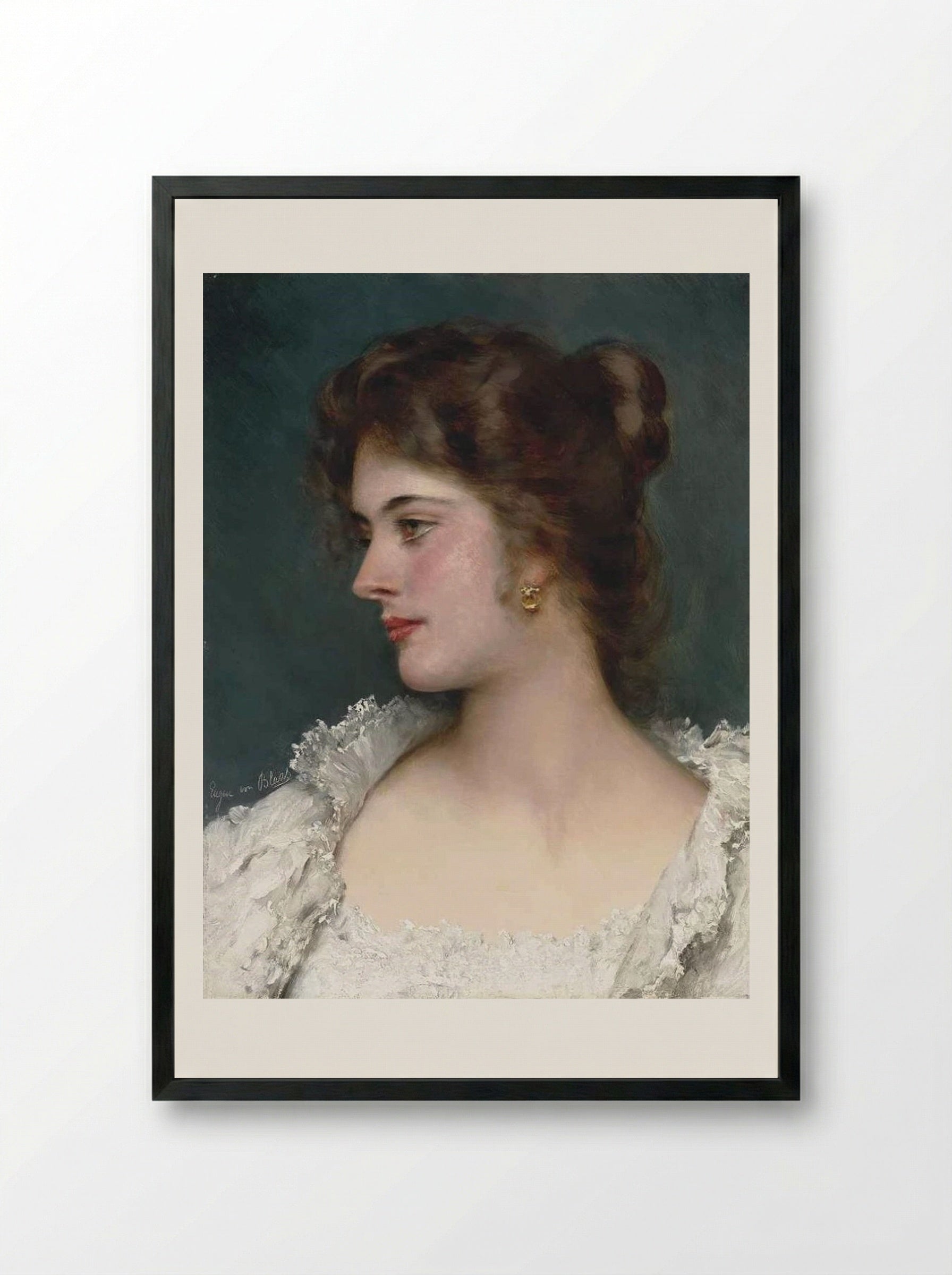 Young Italian Beauty - Eugene de Blaas - Framed Print Black