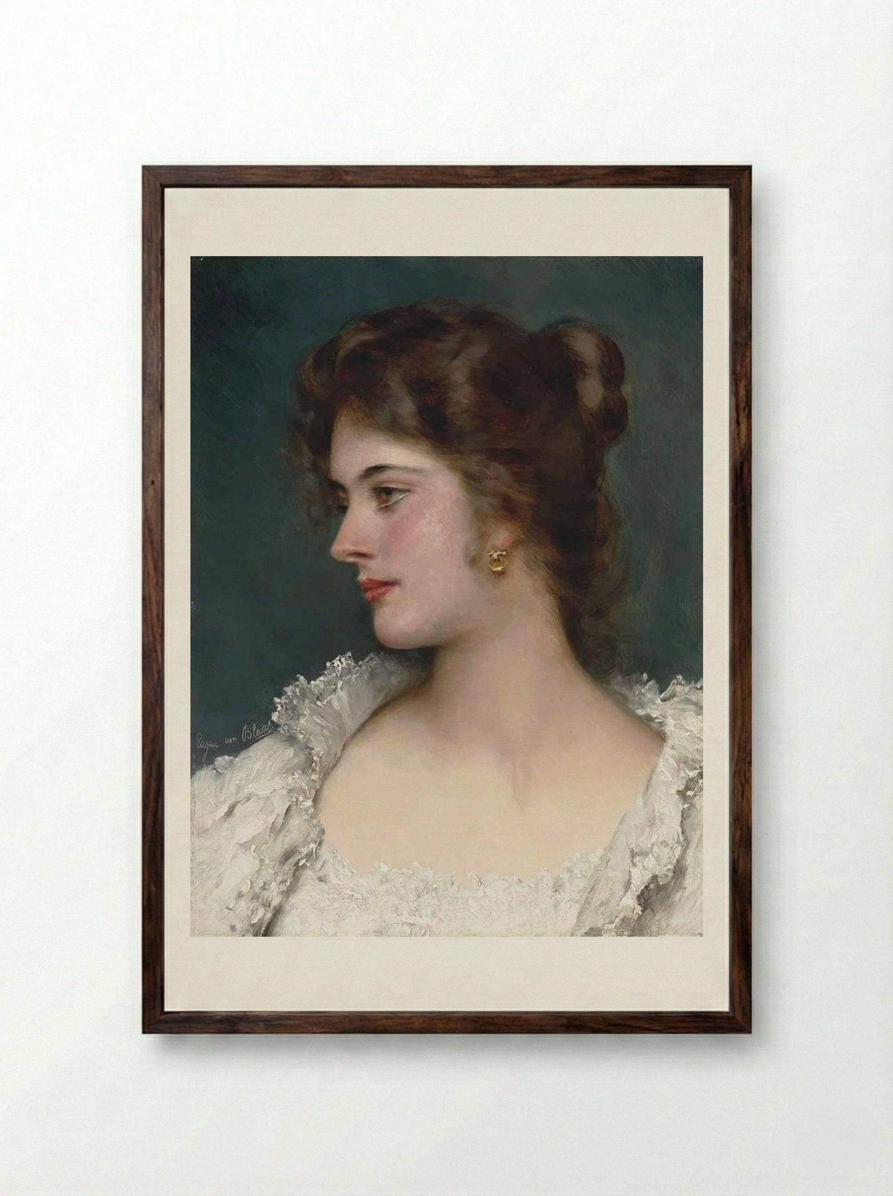 Young Italian Beauty - Eugene de Blaas - Framed Print Dark Wood