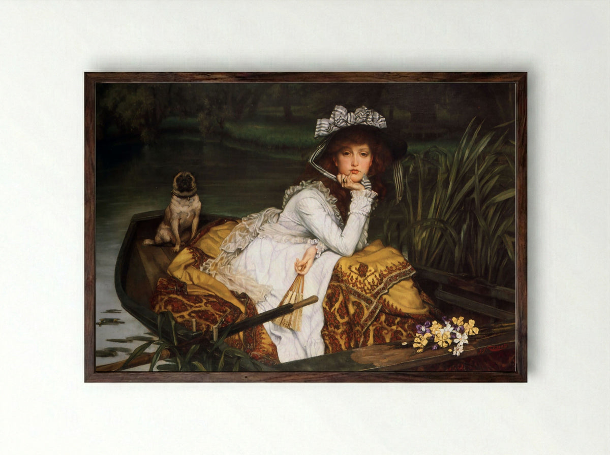 Young Lady In A Boat - James Tissot - Framed Print Dark Wood