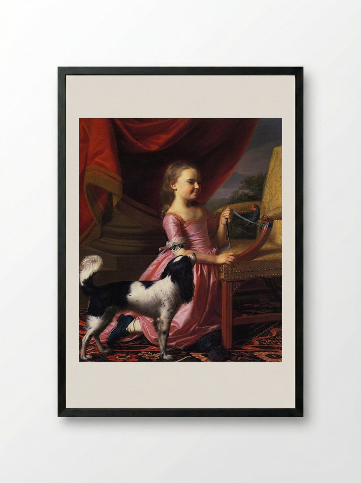 Young Lady with a Bird and Dog - John Singleton Copley - Framed Print Black