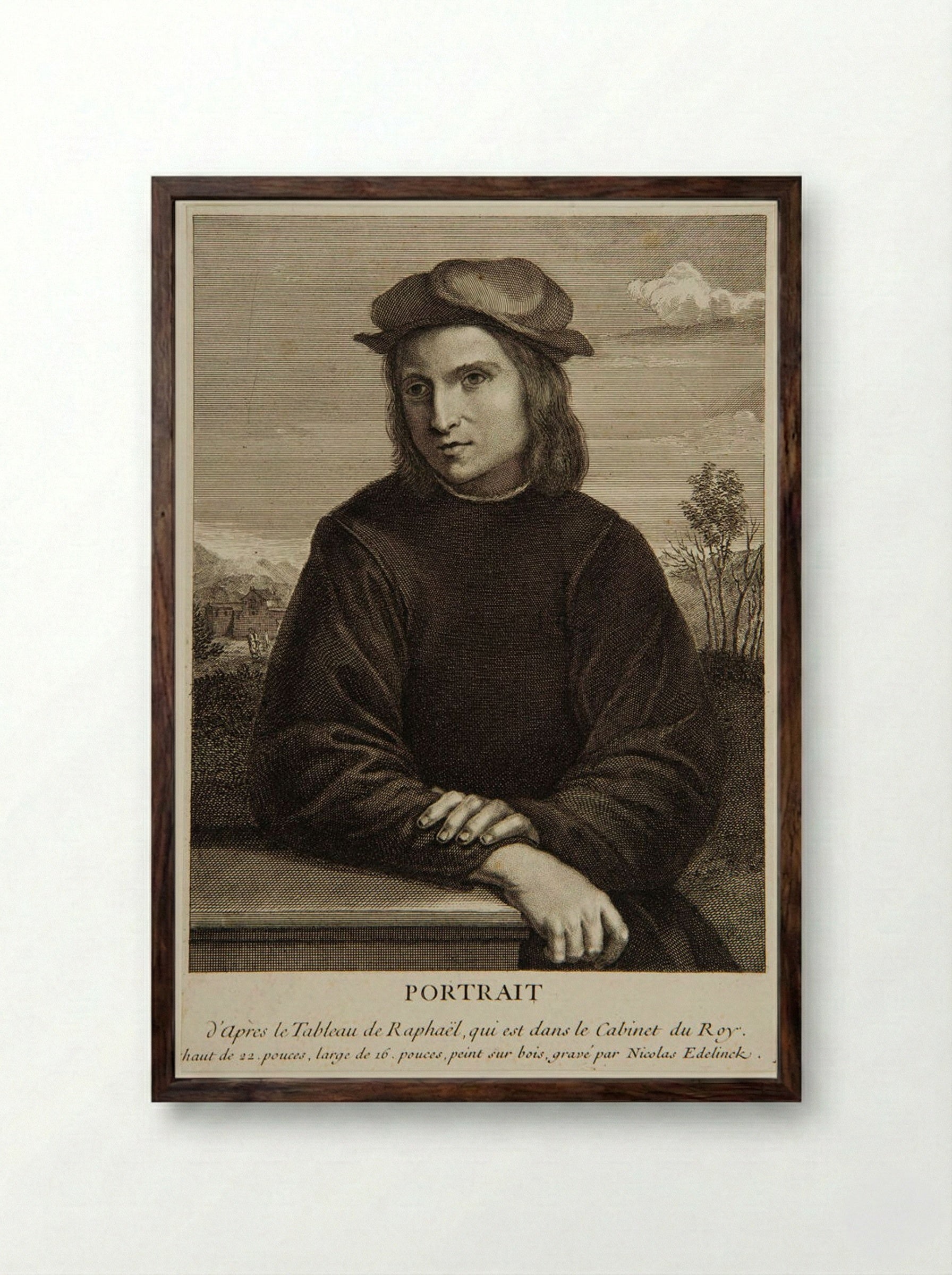 Young Man (After Raphael) - Nicolas Edelinck - Framed Print Dark Wood
