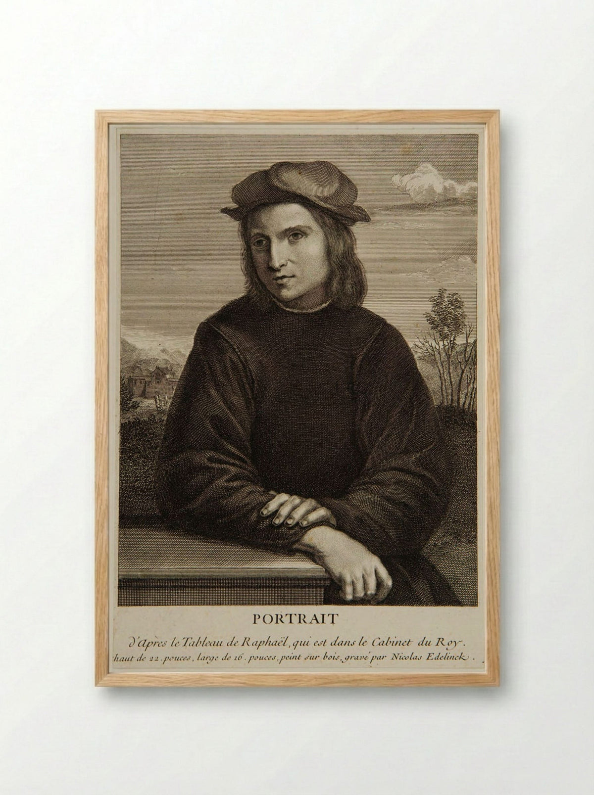 Young Man (After Raphael) - Nicolas Edelinck - Framed Print Wood