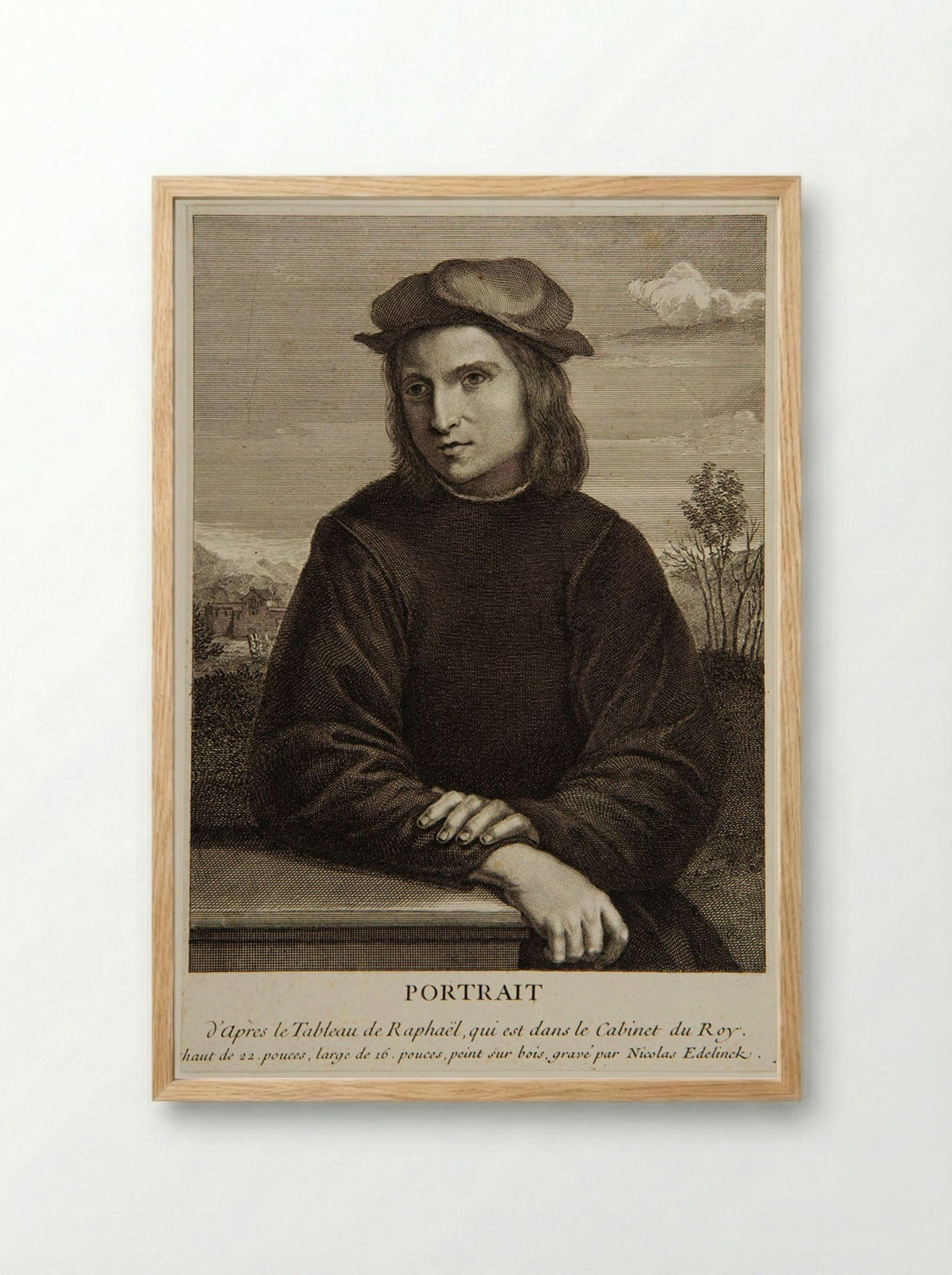 Young Man (After Raphael) - Nicolas Edelinck - Framed Print Wood