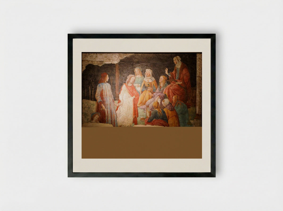 Young Man Greeted by Seven Liberal Arts - Sandro Botticelli - Framed Print Black