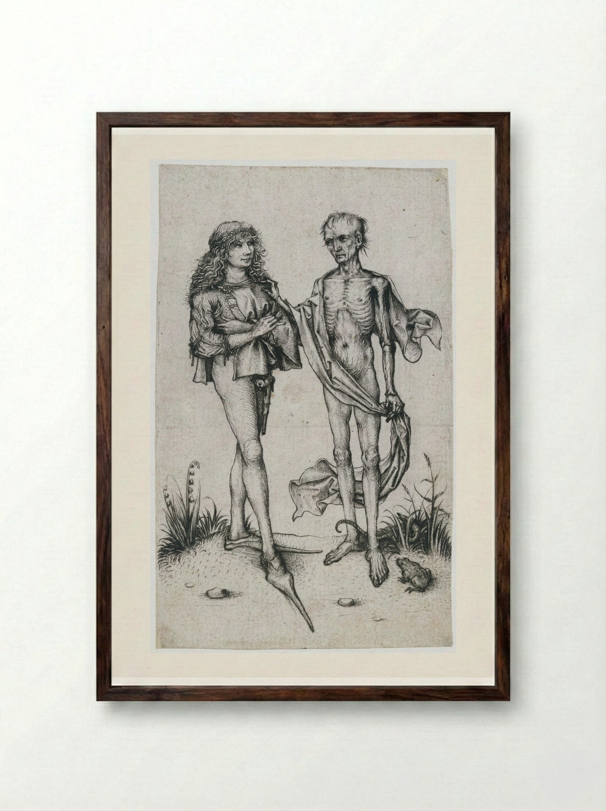 Young Man and Death - Master of the Amsterdam Cabinet - Framed Print Dark Wood