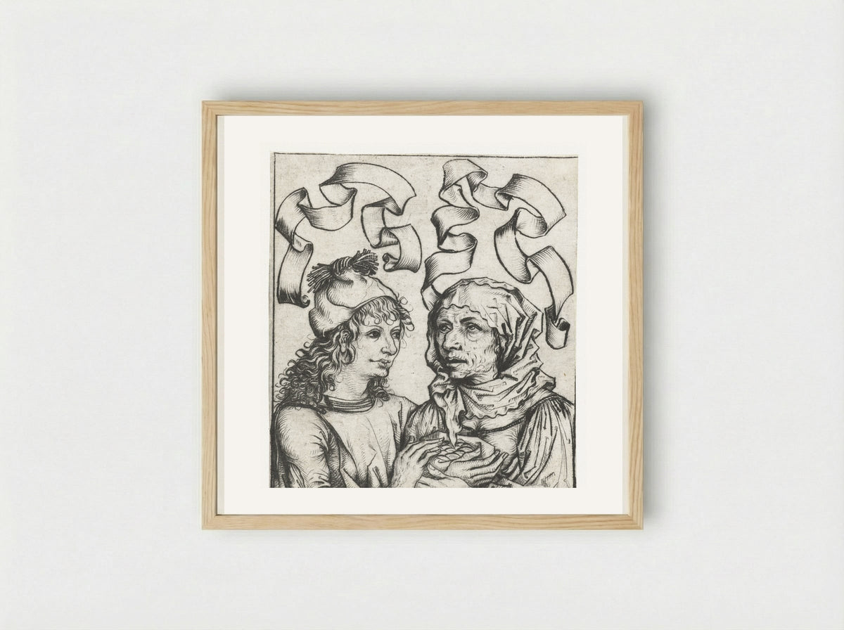 Young Man and Old Woman - Master of the Amsterdam Cabinet - Framed Print Wood
