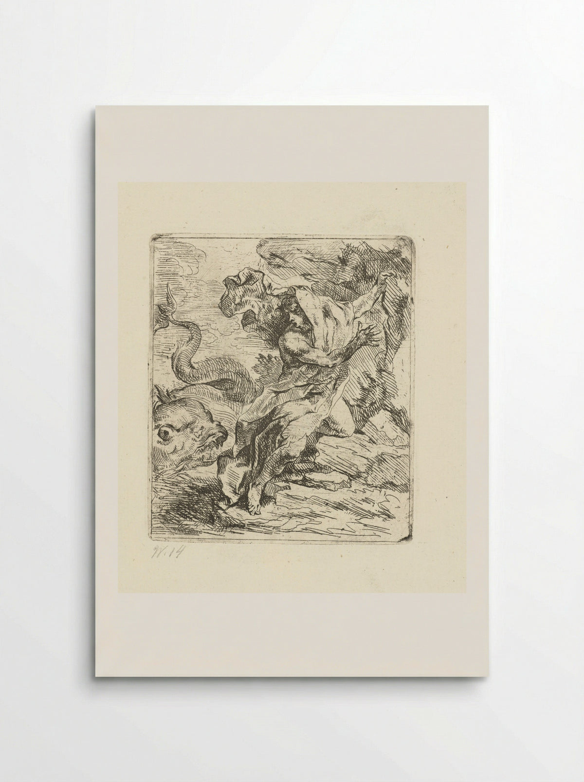 Young Man on the Coast Fleeing a Sea Monster - Louis de Deyster - Poster