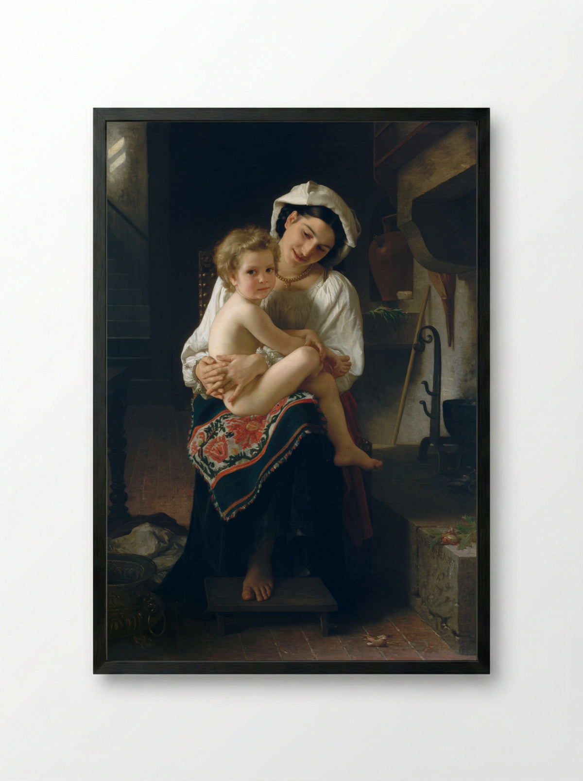 Young Mother Gazing at Her Child - William-Adolphe Bouguereau - Framed Print Black