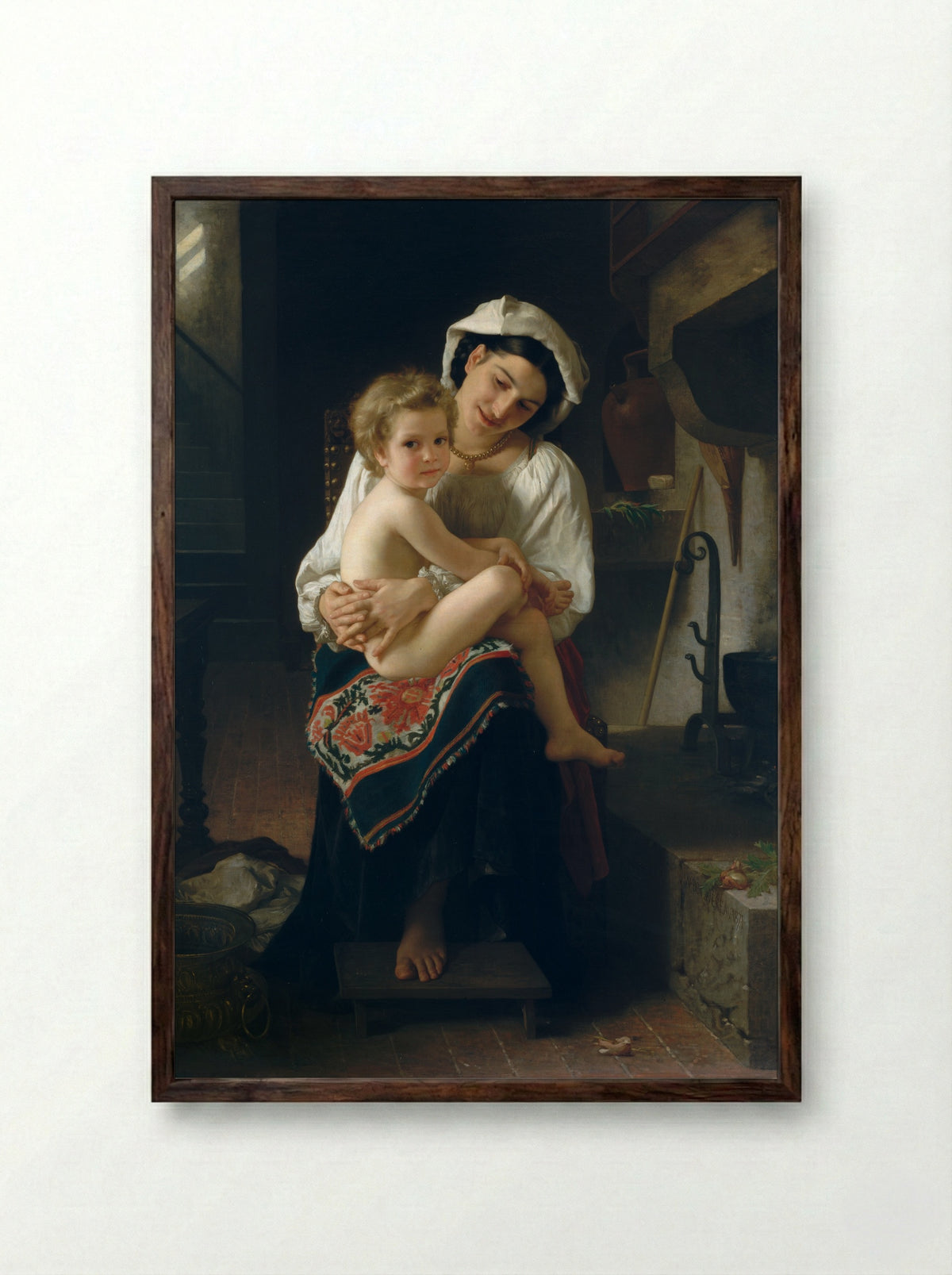 Young Mother Gazing at Her Child - William-Adolphe Bouguereau - Framed Print Dark Wood