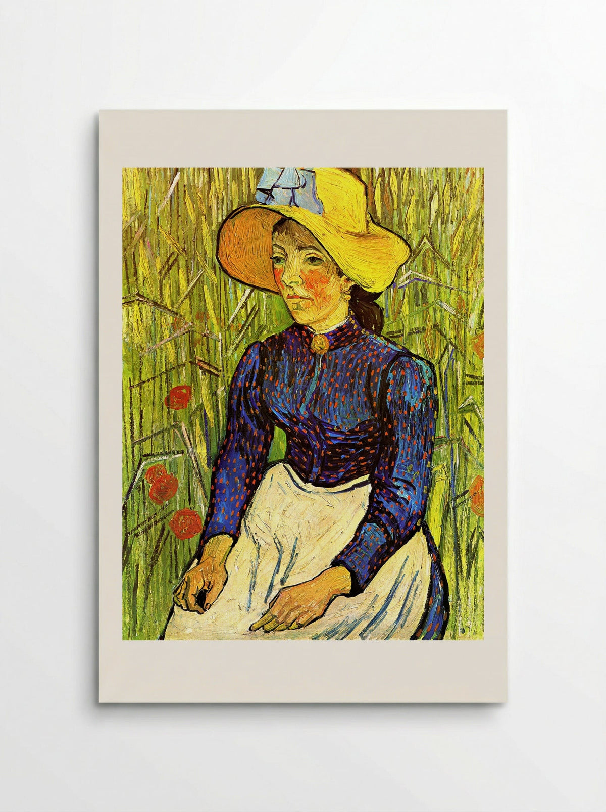 Young Peasant Woman with Straw Hat Sitting in Wheat - Vincent van Gogh - Poster