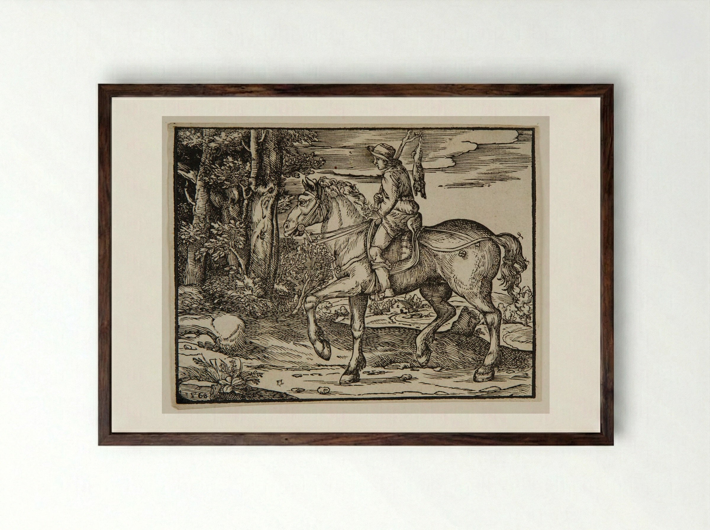 Young Peasant on Horseback - Nicolò Boldrini - Framed Print Dark Wood