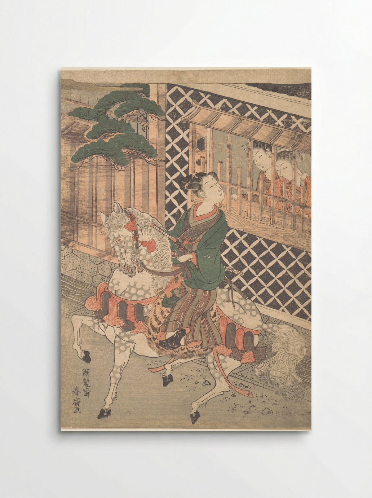 Young Samurai on Horseback and Women at a Window - Isoda Koryūsai - Poster