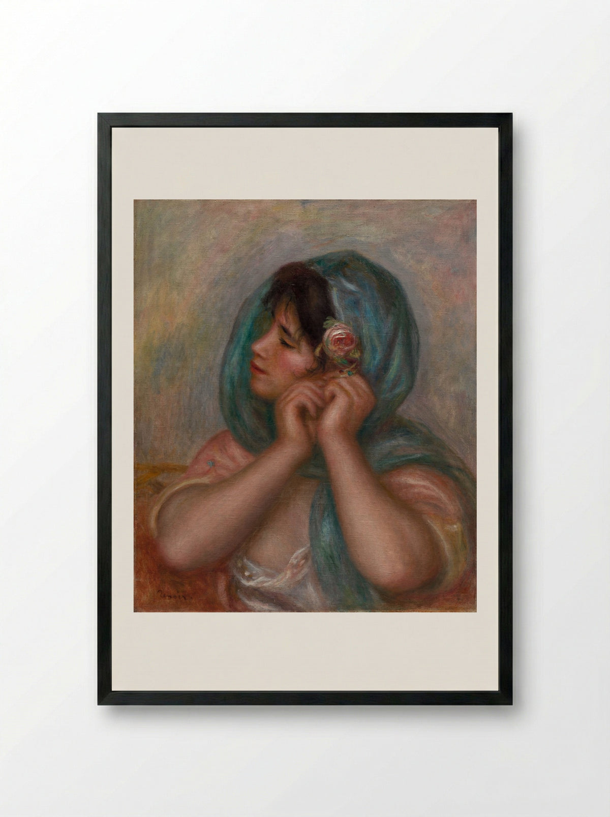 Young Woman Arranging Her Earring - Pierre-Auguste Renoir - Framed Print Black