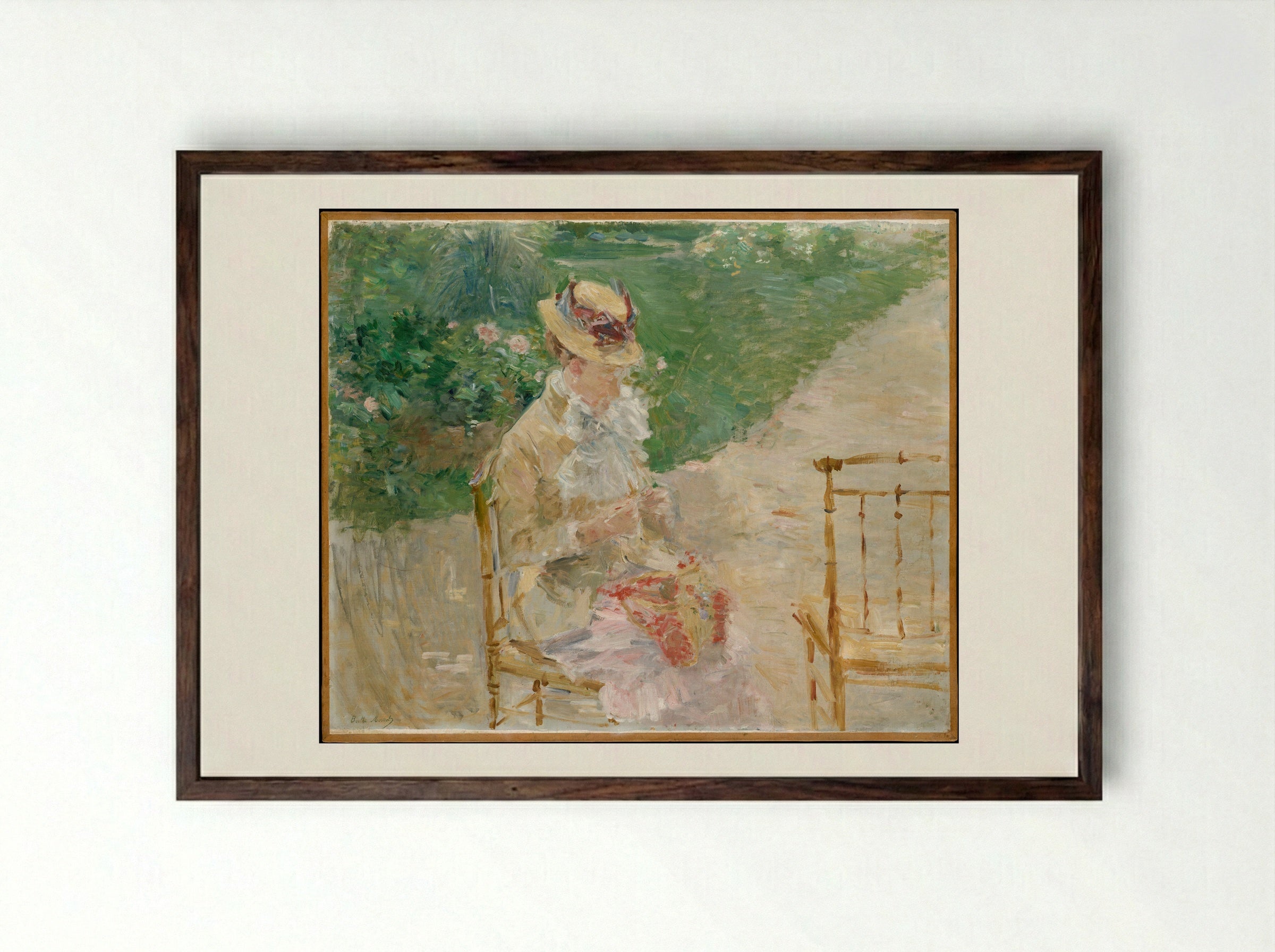 Young Woman Knitting - Berthe Morisot - Framed Print Dark Wood