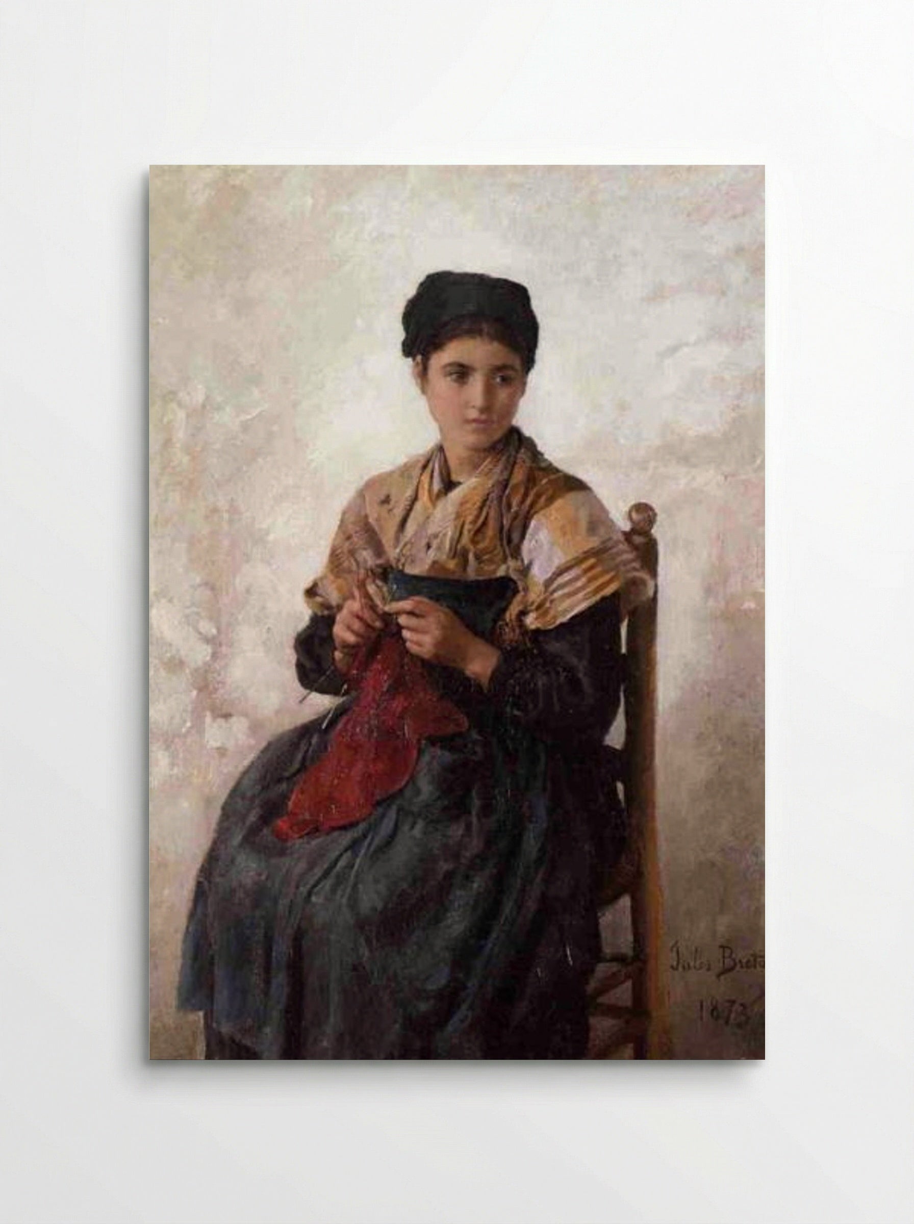 Young Woman Knitting - Jules Breton - Poster