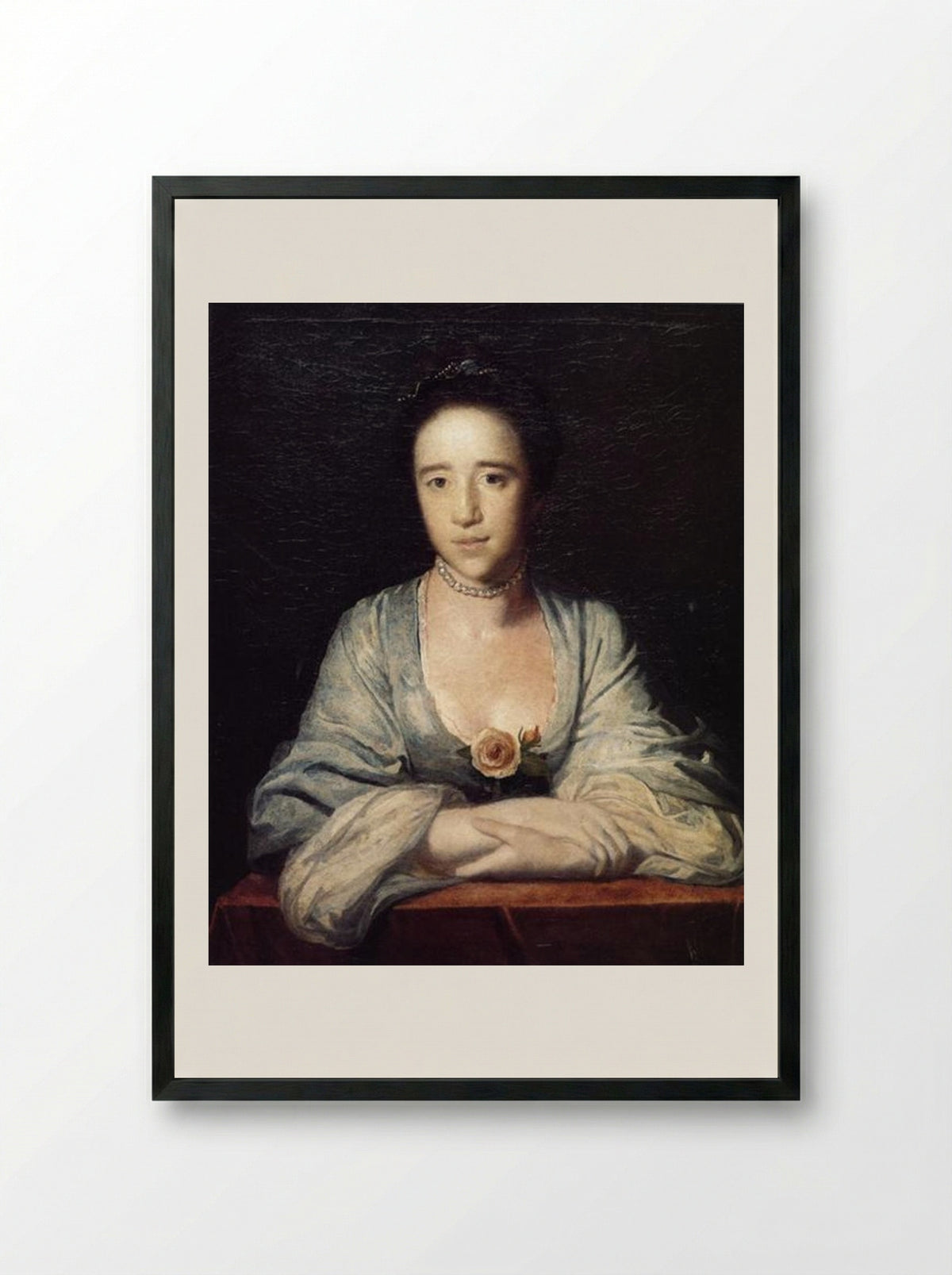 Young Woman Leaning on a Ledge - Sir Joshua Reynolds - Framed Print Black