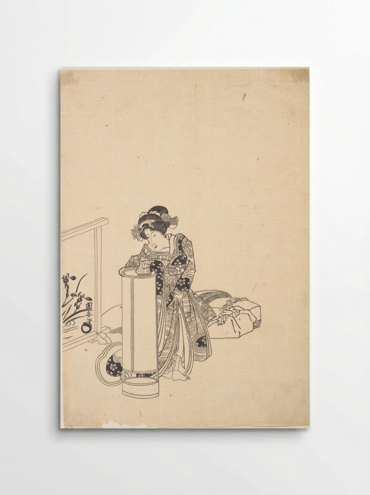 Young Woman Leaning over a Tall Lamp - Utagawa Kuniyasu - Poster