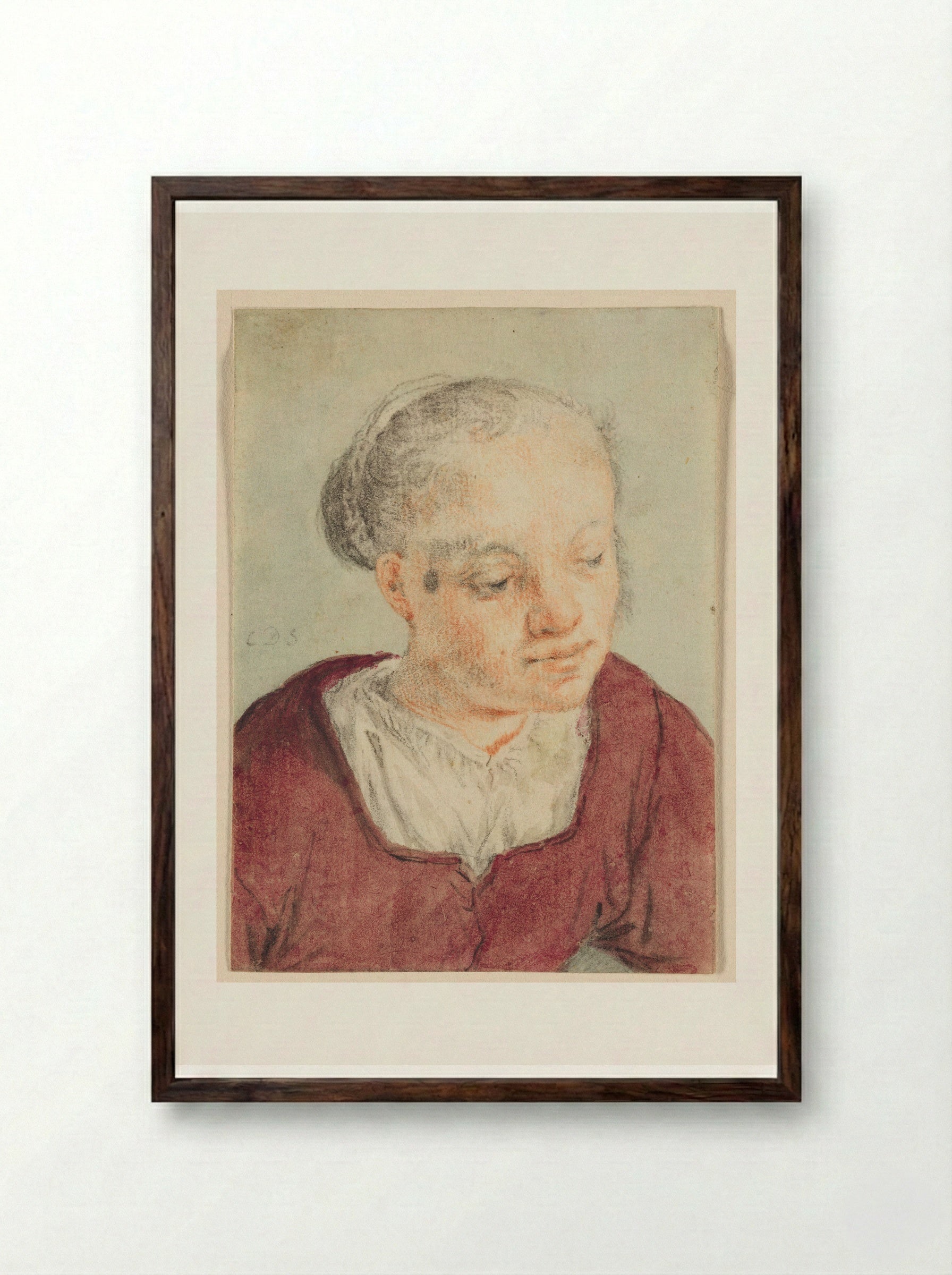 Young Woman Looking Down - Cornelis Dusart - Framed Print Dark Wood