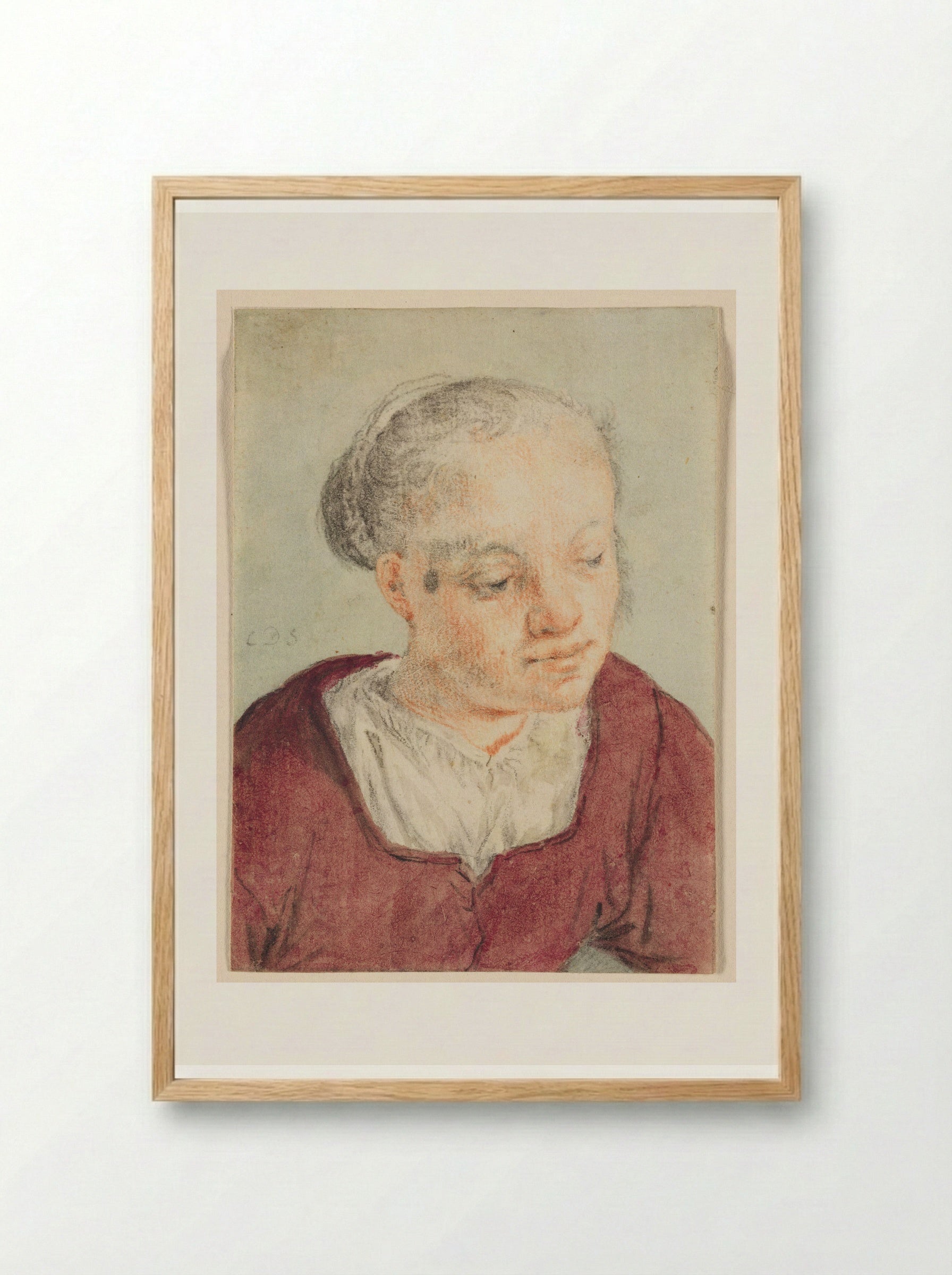 Young Woman Looking Down - Cornelis Dusart - Framed Print Wood
