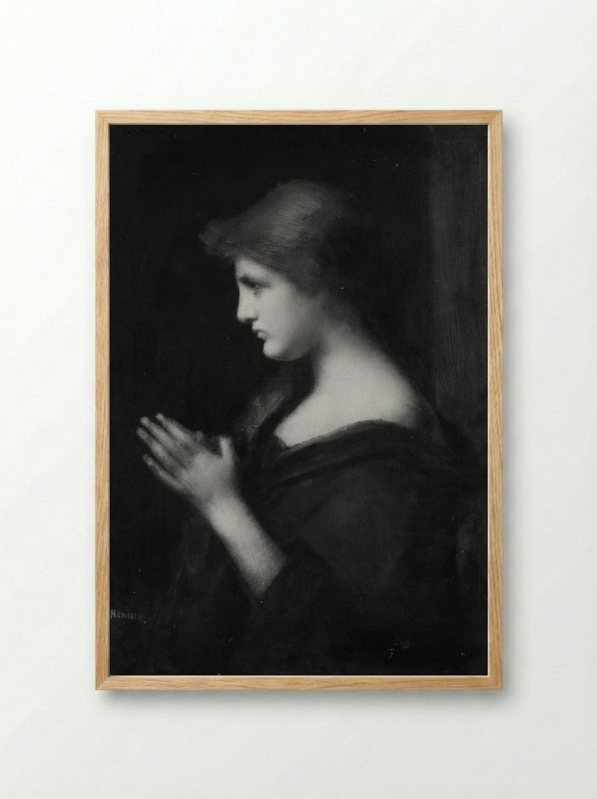 Young Woman Praying - Jean-Jacques Henner - Framed Print Wood