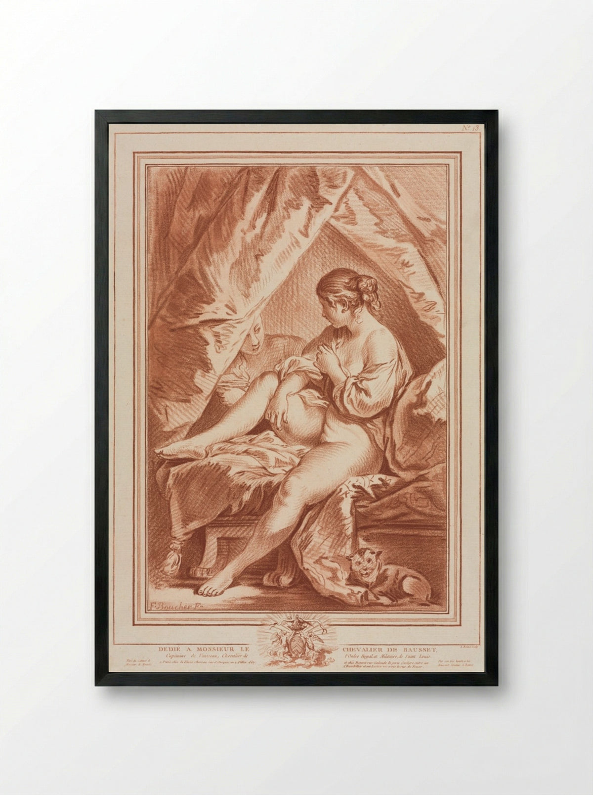 Young Woman Seated on a Bed - Louis-Marin Bonnet - Framed Print Black