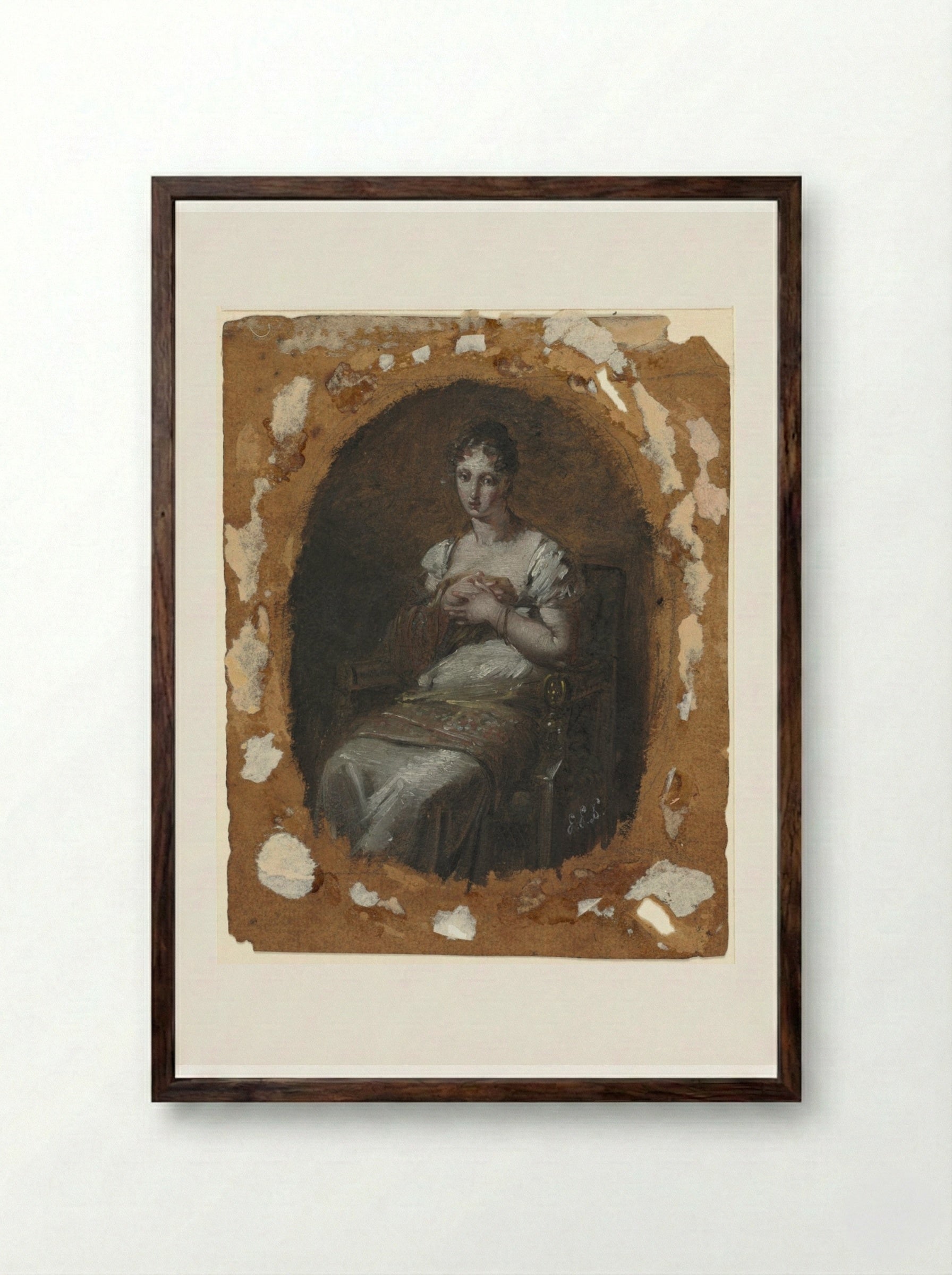Young Woman Seated - Pierre-Paul Prud'hon - Framed Print Dark Wood