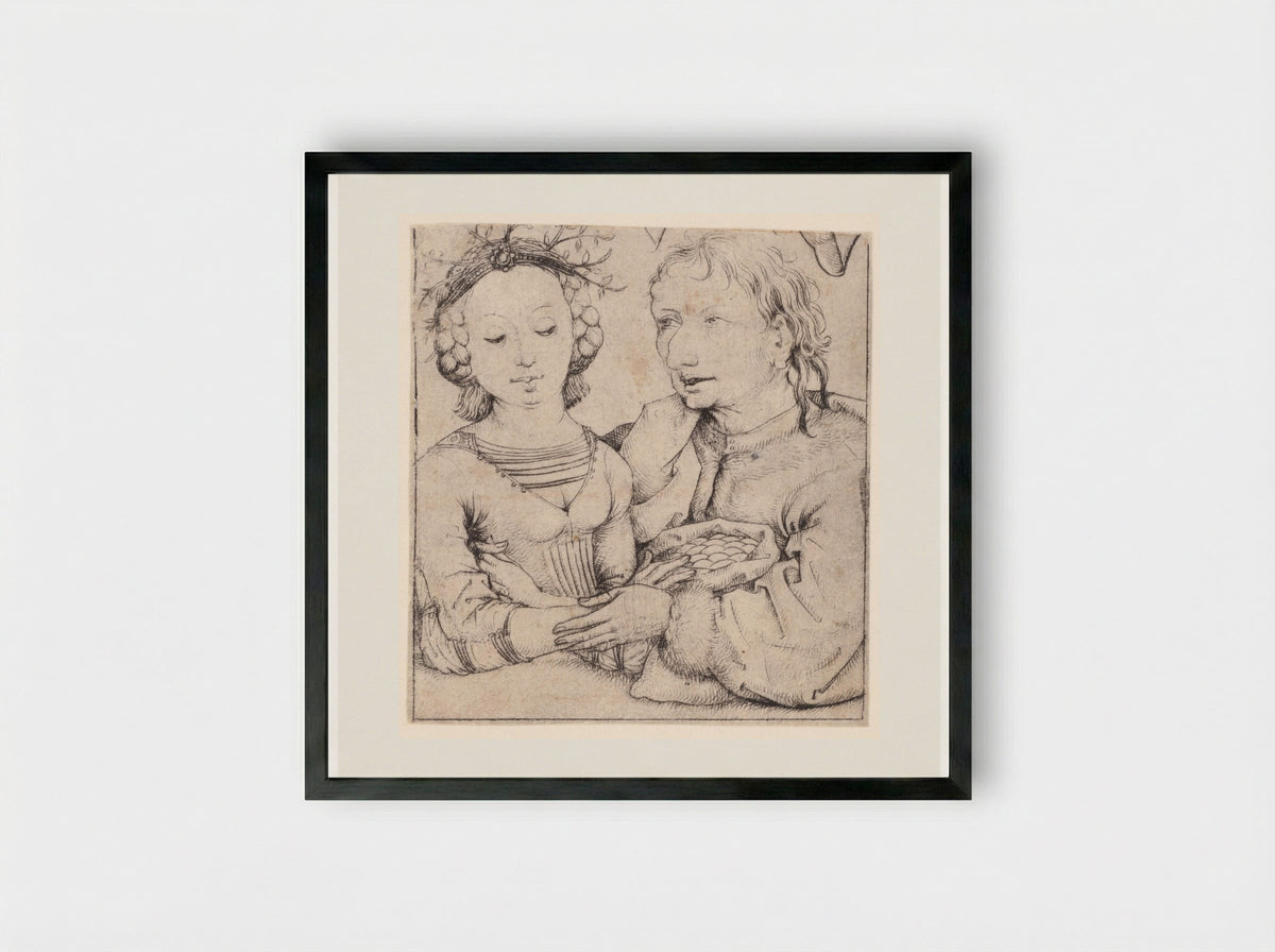 Young Woman and Old Man - Master of the Amsterdam Cabinet - Framed Print Black