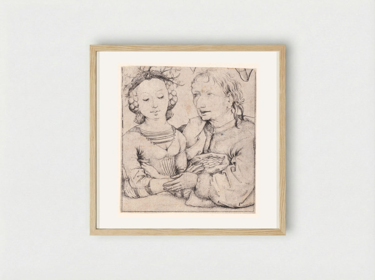 Young Woman and Old Man - Master of the Amsterdam Cabinet - Framed Print Wood