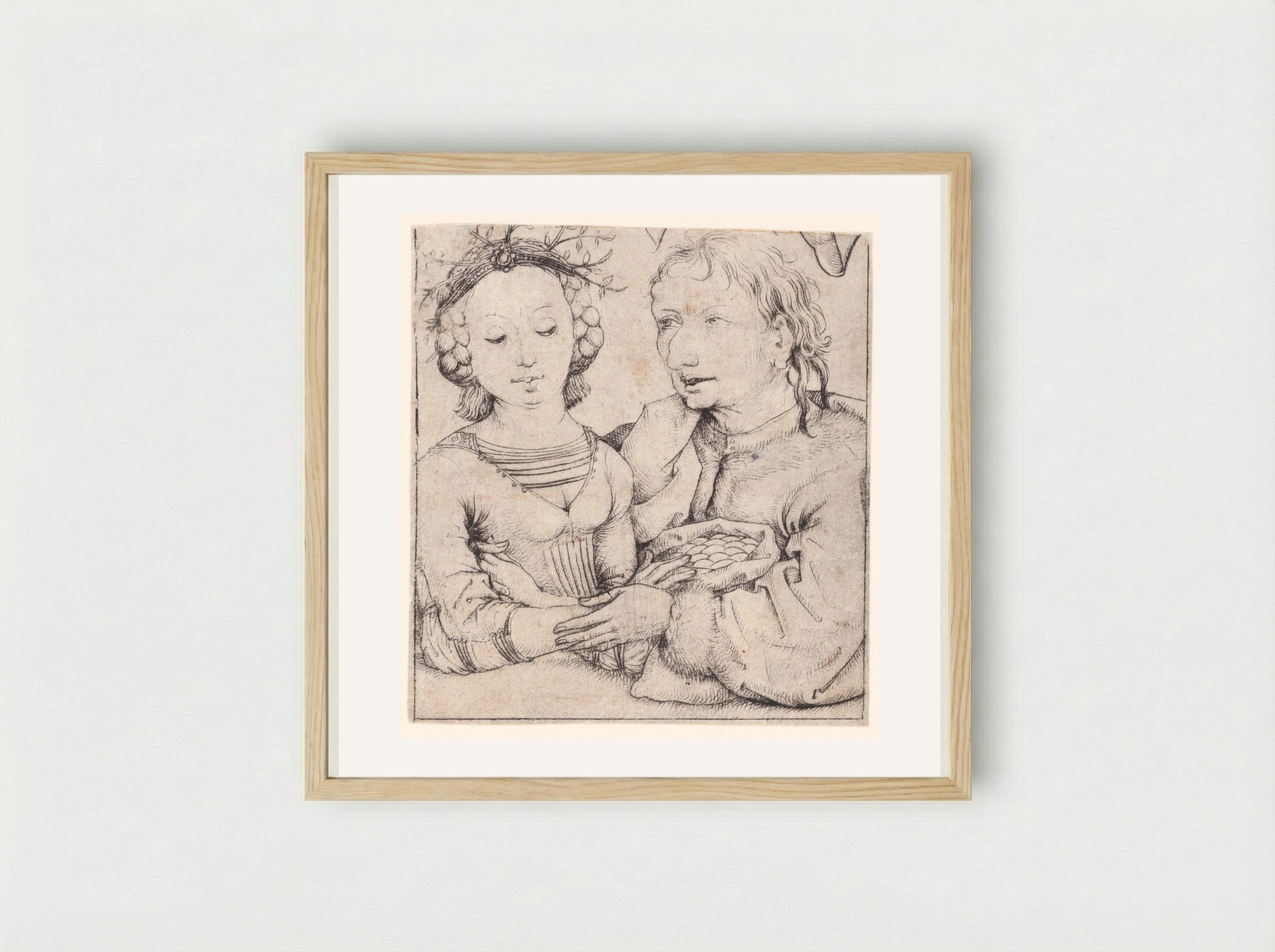 Young Woman and Old Man - Master of the Amsterdam Cabinet - Framed Print Wood