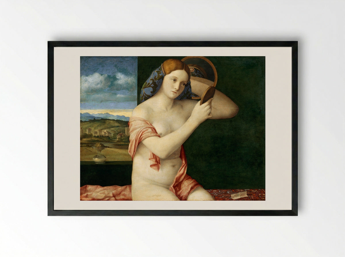 Young Woman at Her Toilet - Giovanni Bellini - Framed Print Black