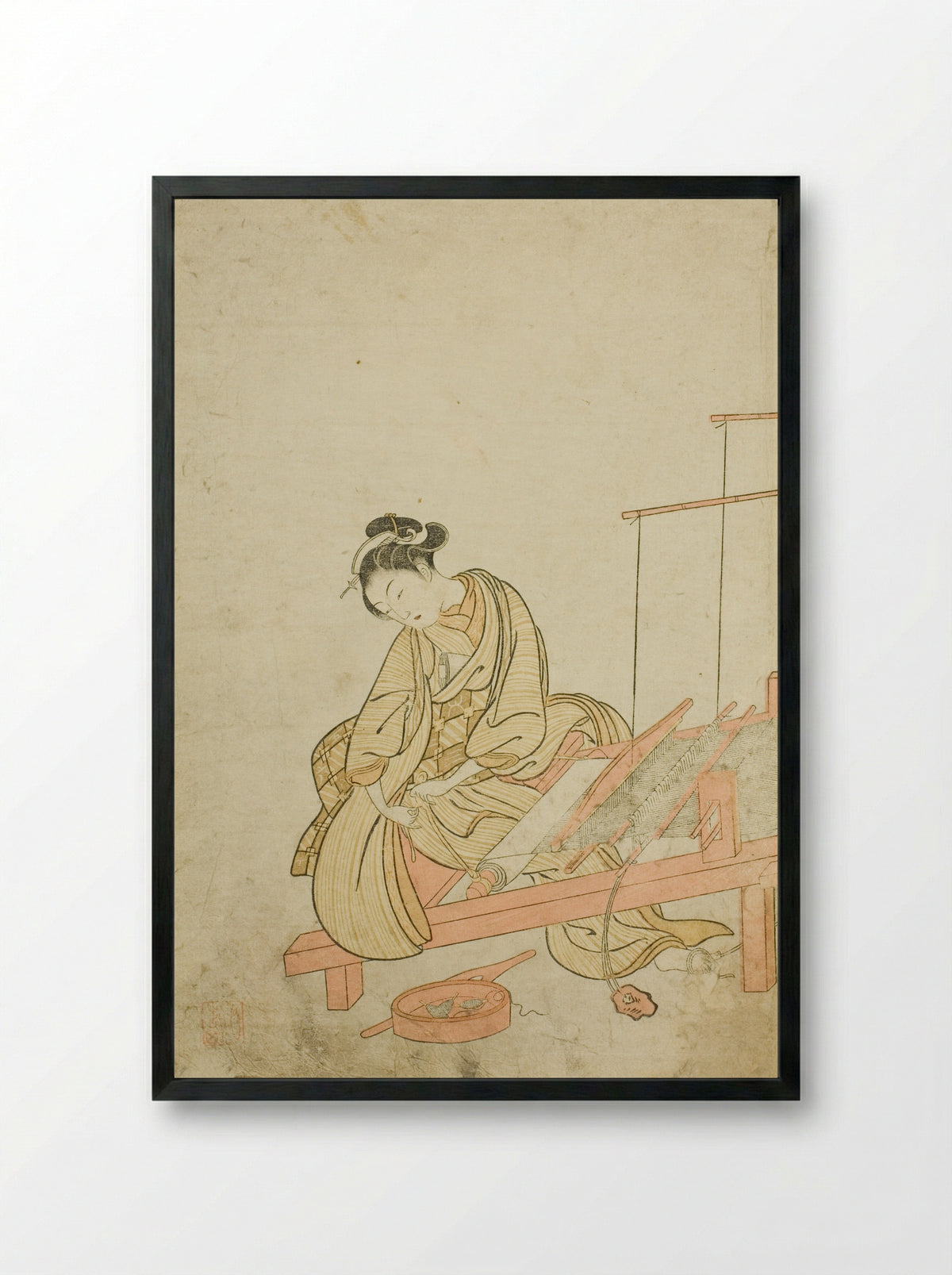 Young Woman at a Loom - Suzuki Harunobu - Framed Print Black
