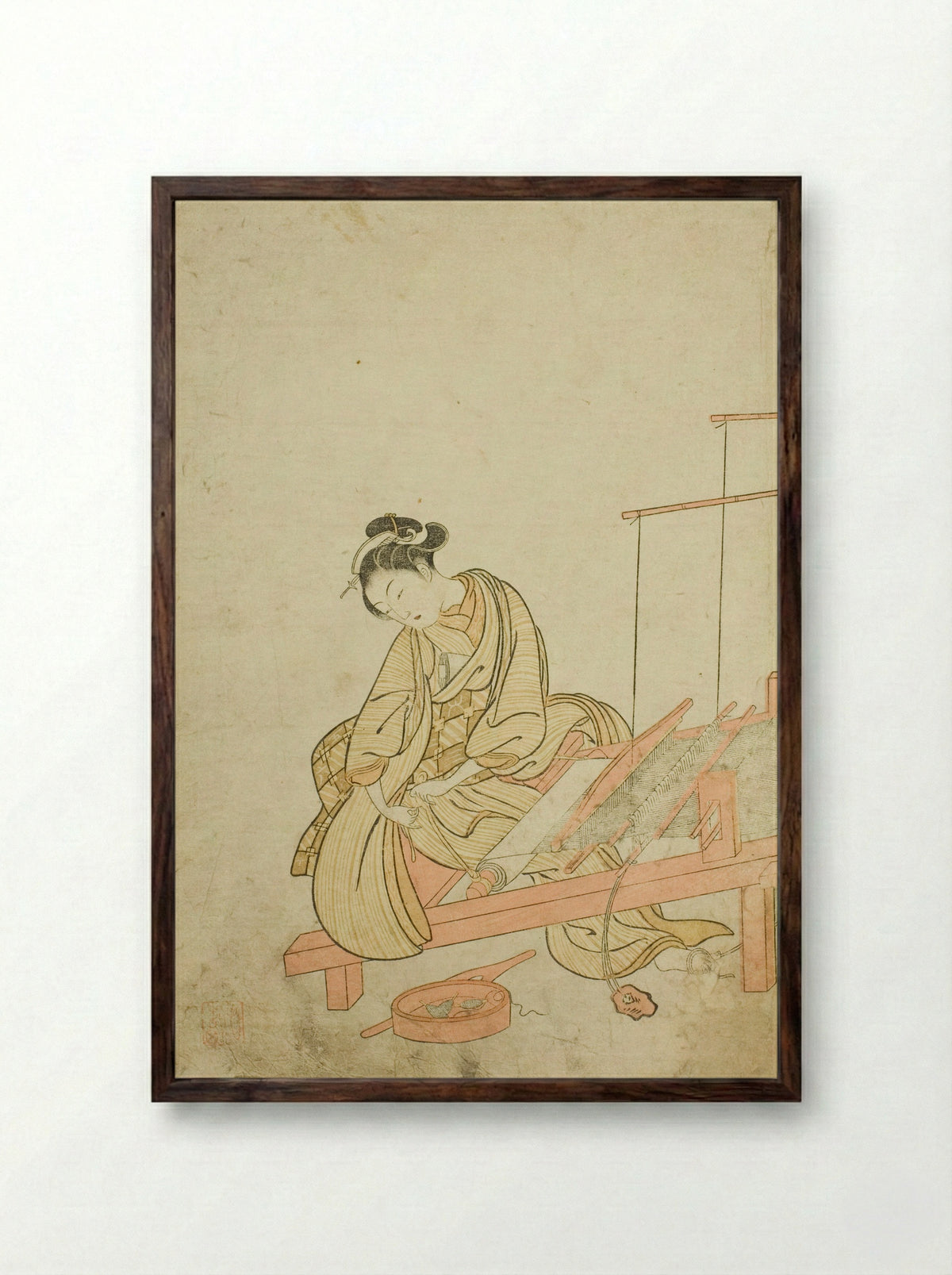 Young Woman at a Loom - Suzuki Harunobu - Framed Print Dark Wood