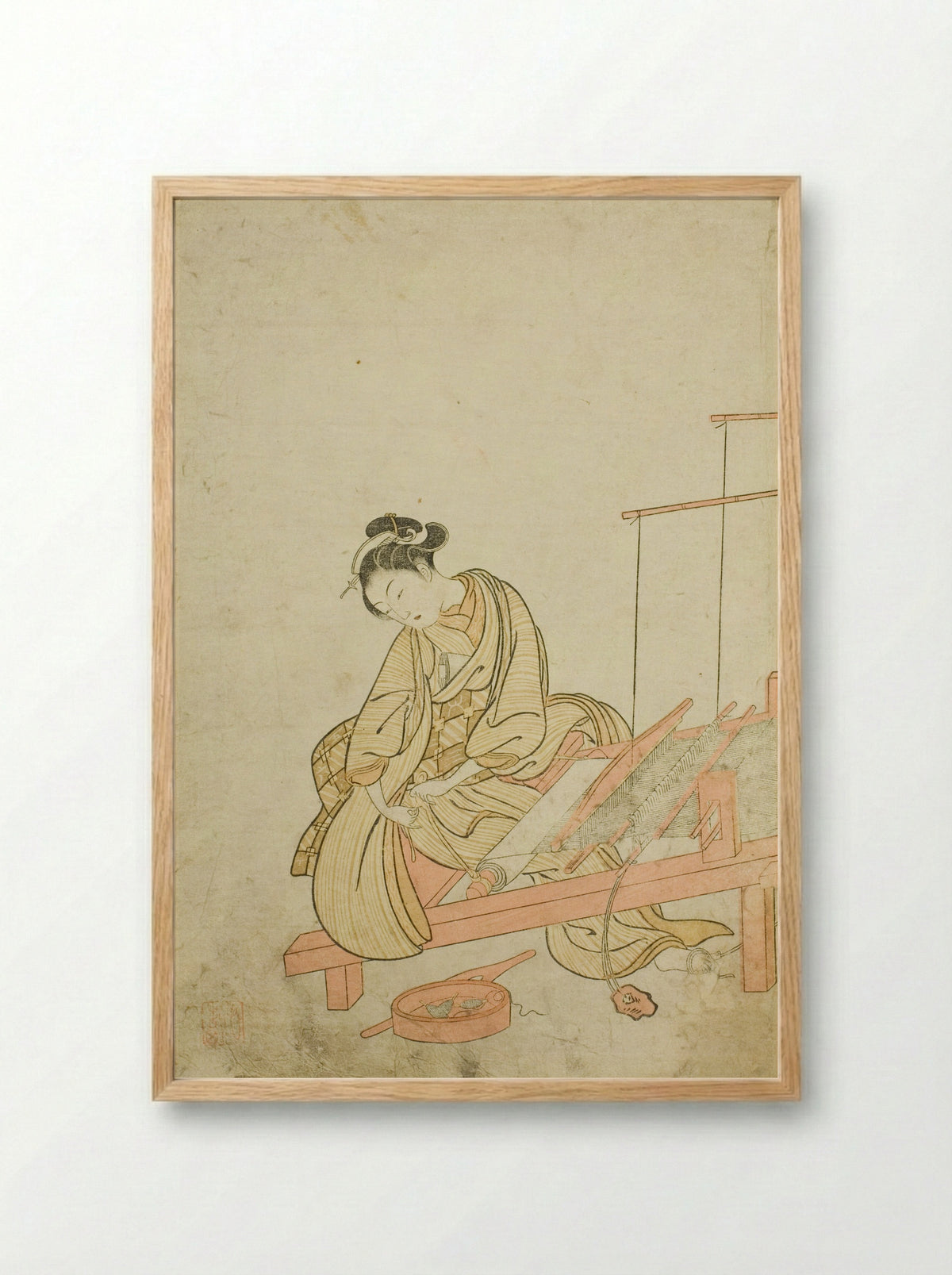 Young Woman at a Loom - Suzuki Harunobu - Framed Print Wood
