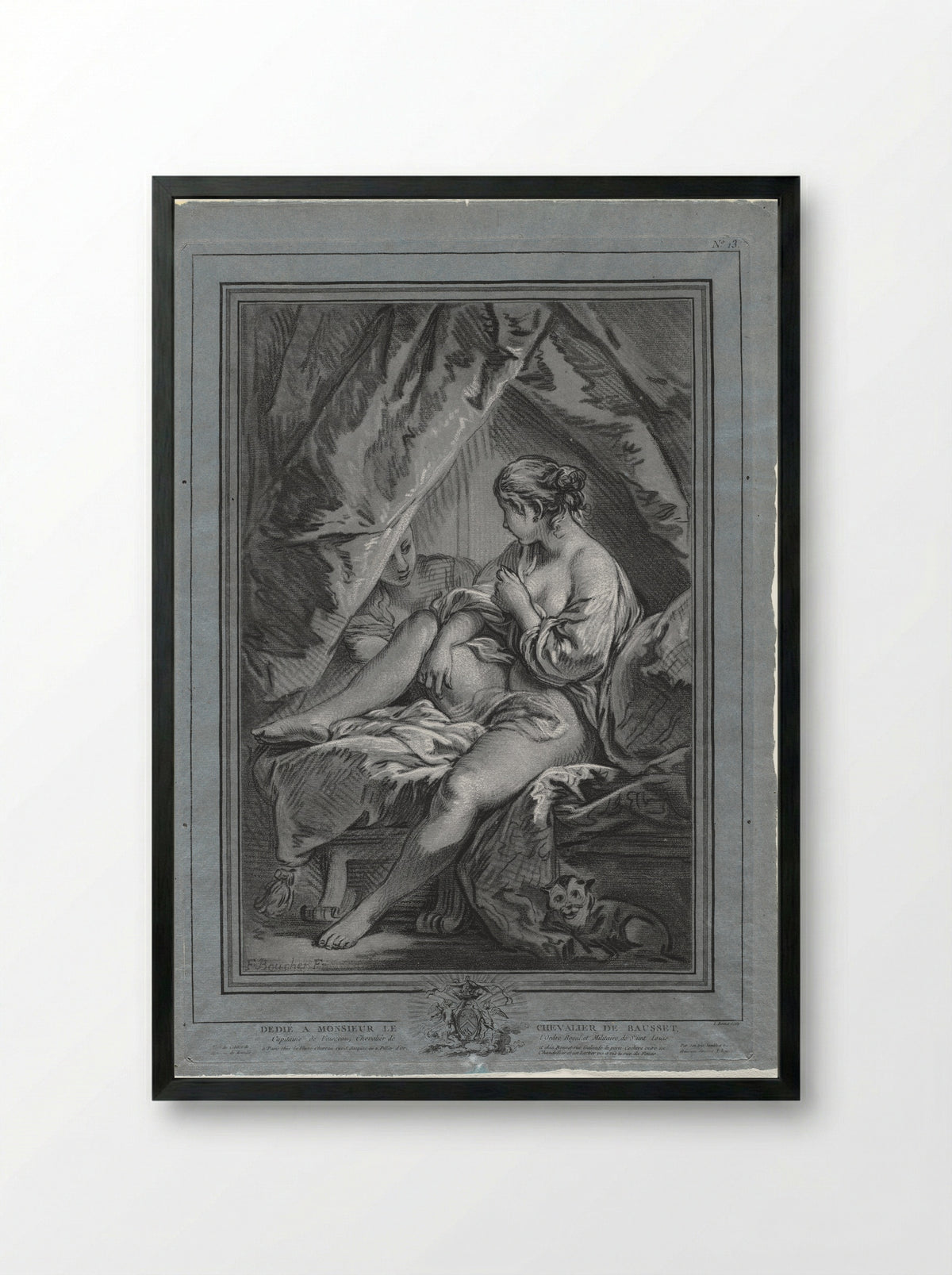 Young Woman in Bed - Louis-Marin Bonnet - Framed Print Black