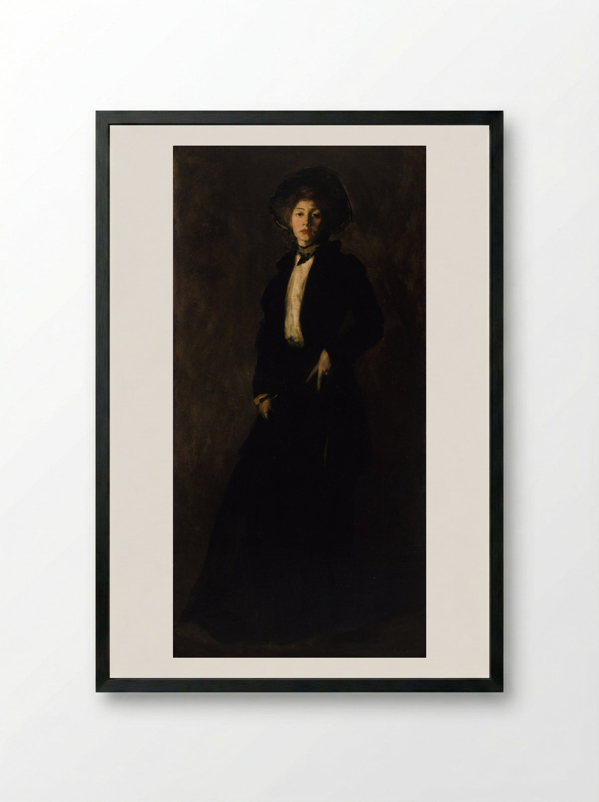 Young Woman in Black - Robert Henri - Framed Print Black